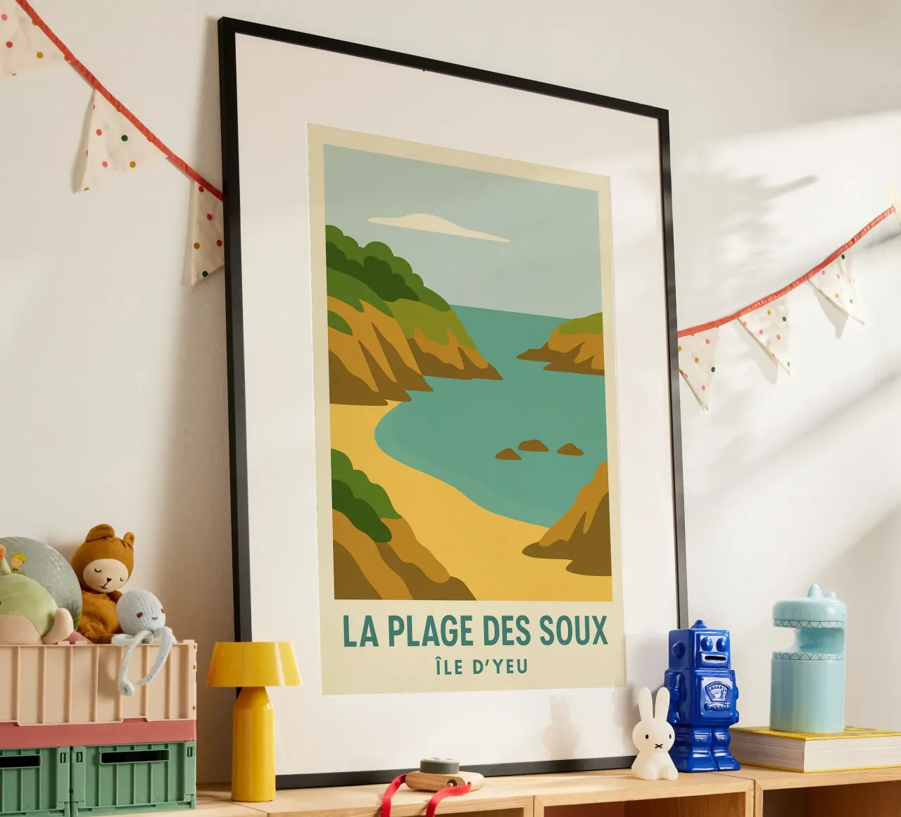 La Plage des Soux - Isola di Yeu poster con telaio in legno da JETLAG | affiches voyage