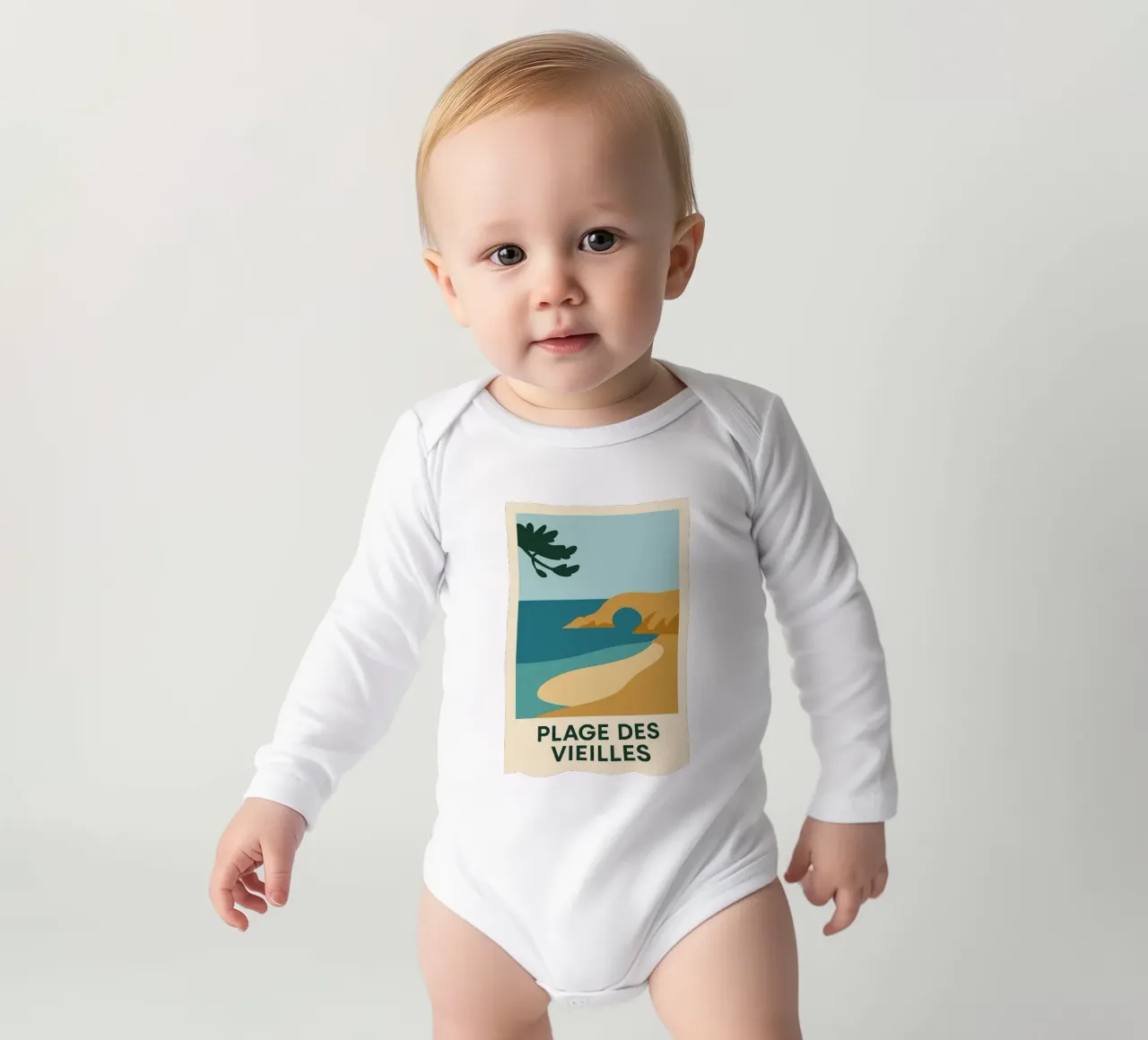 Plage des Vieilles - Una fuga grafica sull'Ile d'Yeu body neonato maniche lunghe da JETLAG | affiches voyage