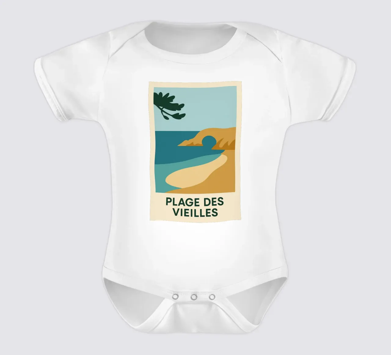 Plage des Vieilles - Una fuga grafica sull'Ile d'Yeu body neonato maniche corte da JETLAG | affiches voyage