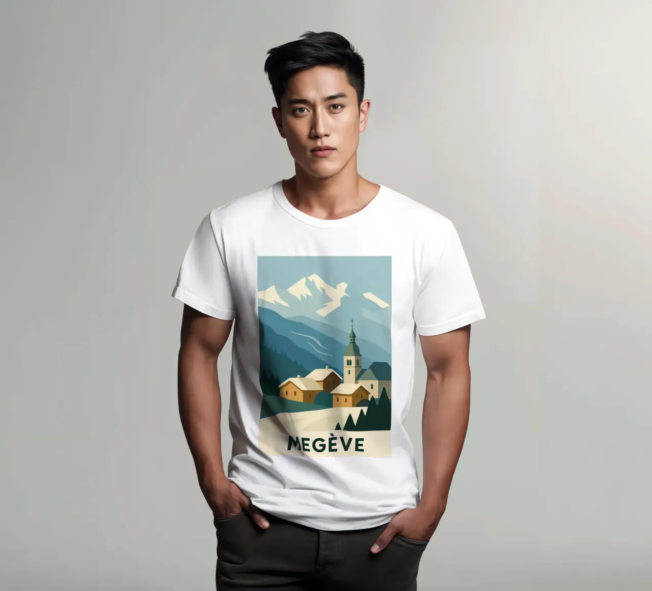 Megève - Eleganza invernale e morbidezza alpina t-shirt da JETLAG | affiches voyage
