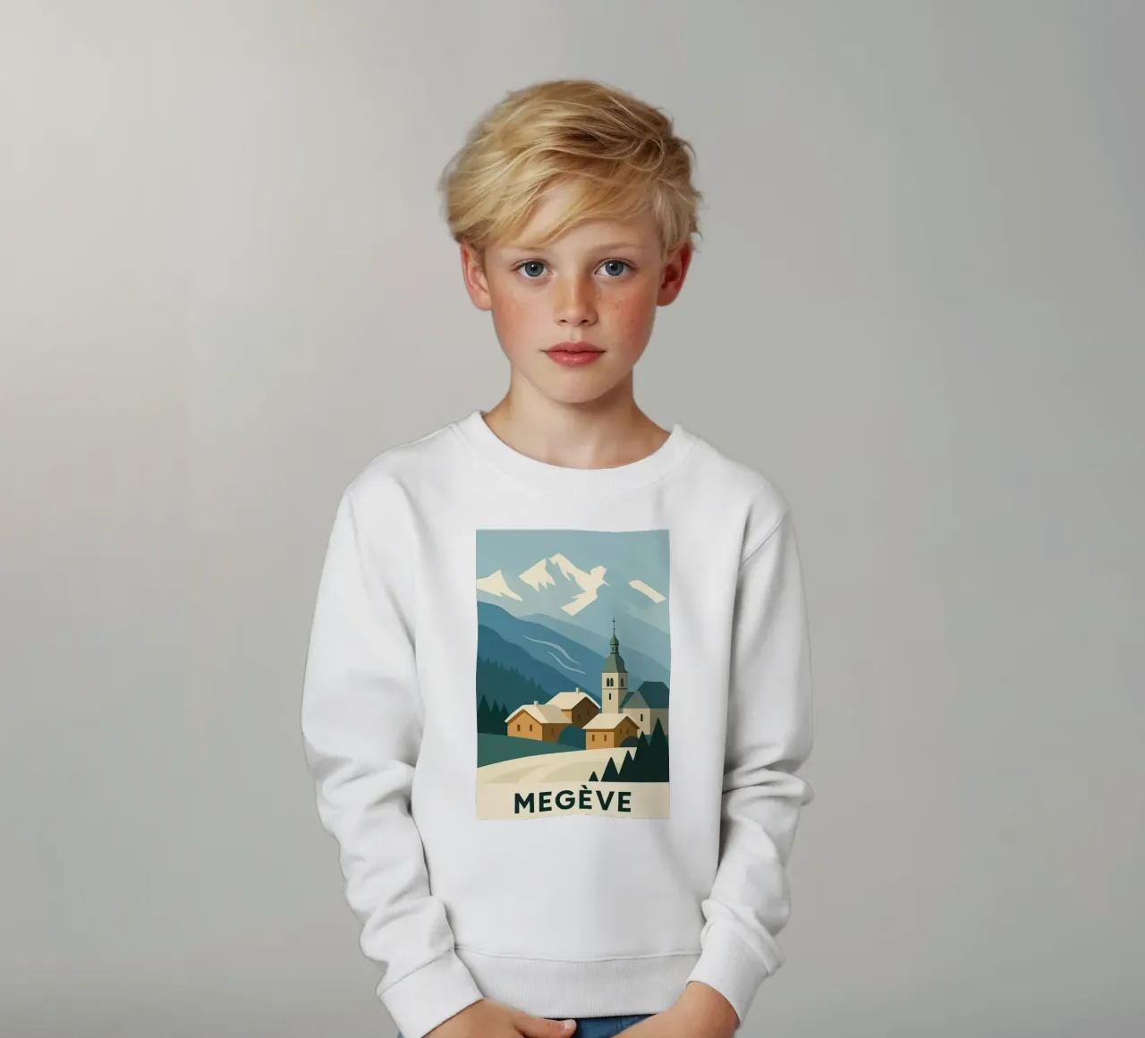 Megève - Eleganza invernale e morbidezza alpina felpa bambino da JETLAG | affiches voyage