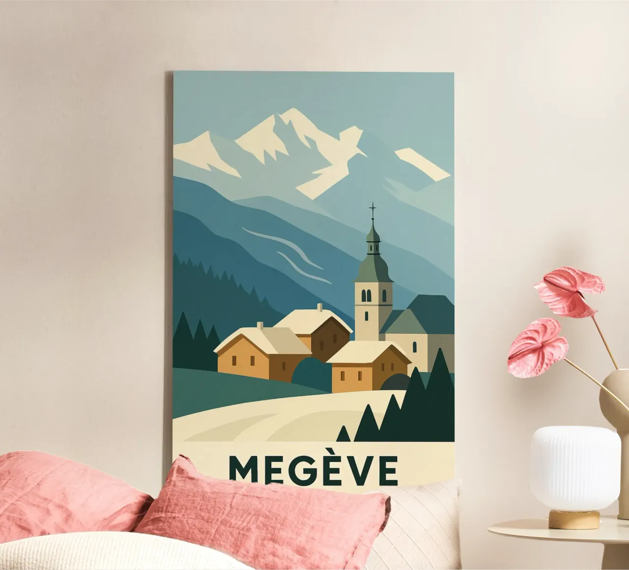 Megève - Eleganza invernale e morbidezza alpina tela con Cornice a cassetta da JETLAG | affiches voyage