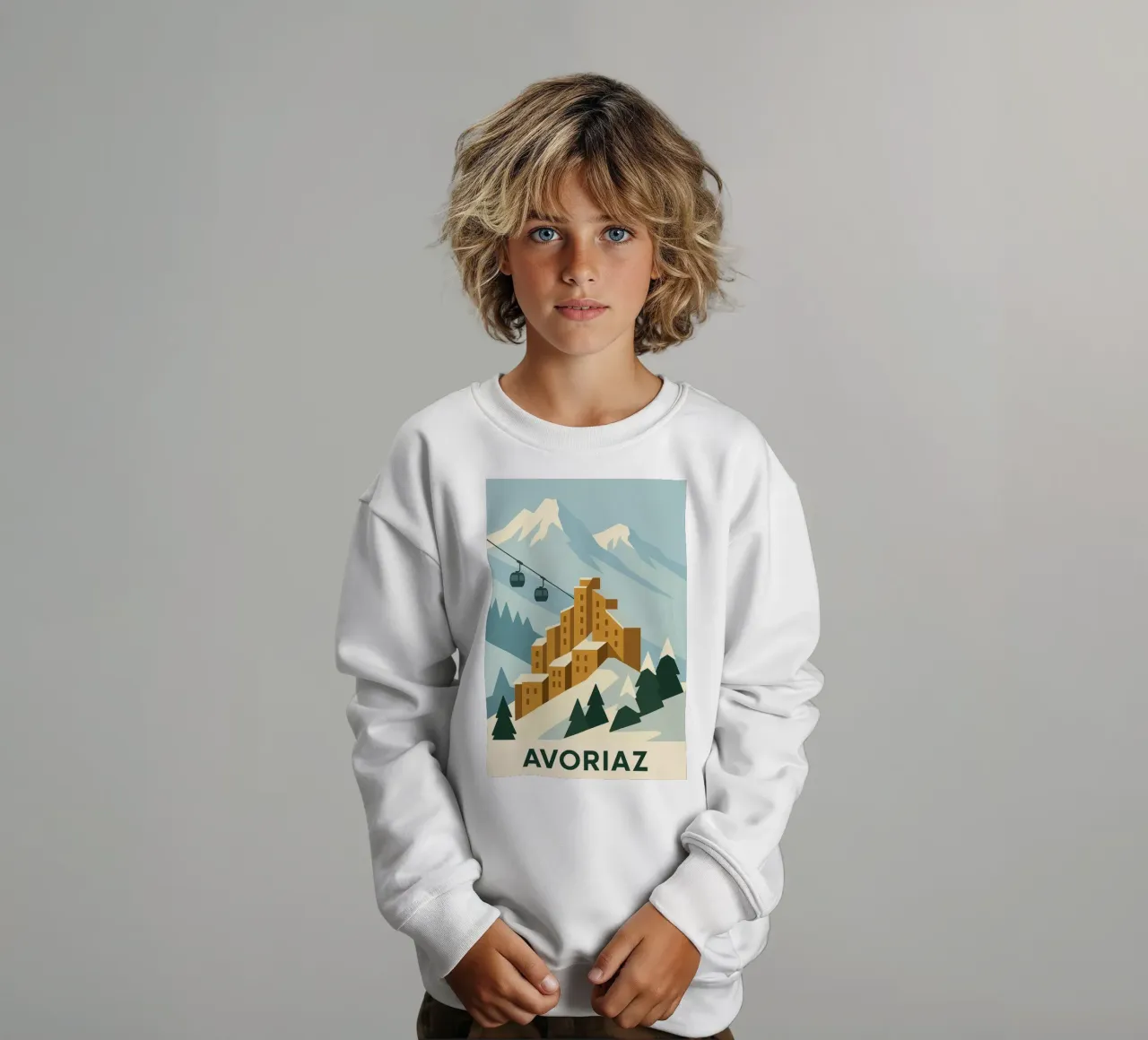 Avoriaz - L'audace architettura delle Alpi in mostra felpa bambino da JETLAG | affiches voyage
