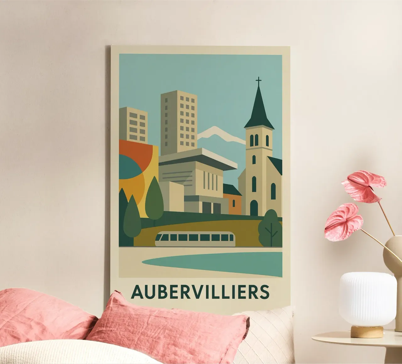 AUBERVILLIERS - Between concrete, colours and horizon canvas with Floater frame by JETLAG | affiches voyage