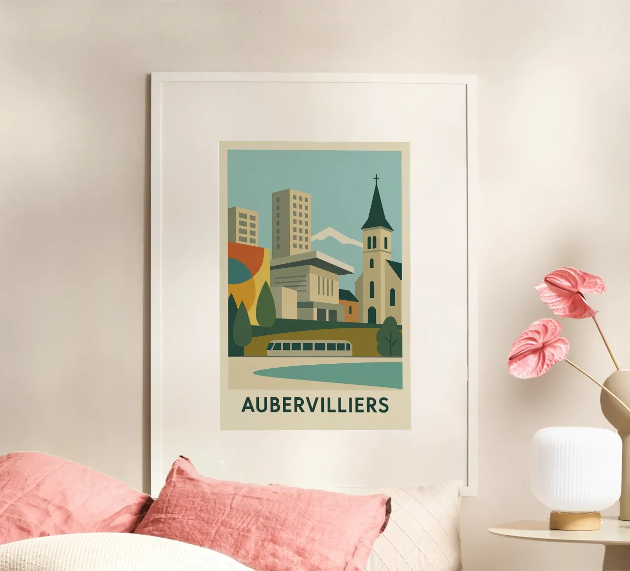 AUBERVILLIERS - Tra cemento, colori e orizzonte poster con telaio in alluminio da JETLAG | affiches voyage