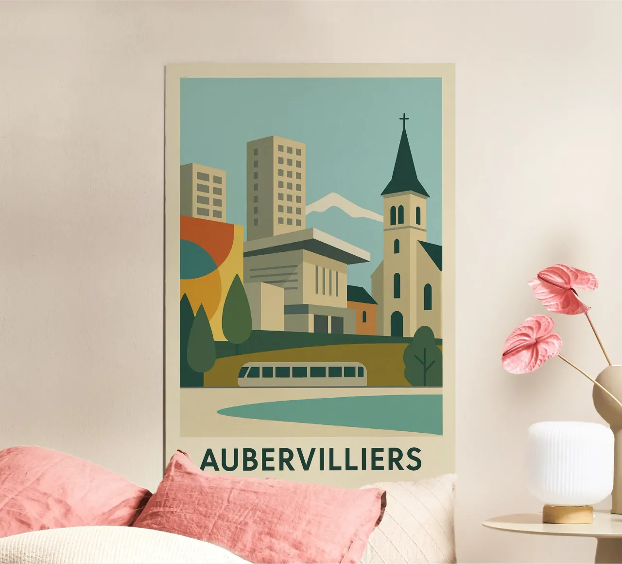 AUBERVILLIERS - Tra cemento, colori e orizzonte poster con telaio in alluminio da JETLAG | affiches voyage
