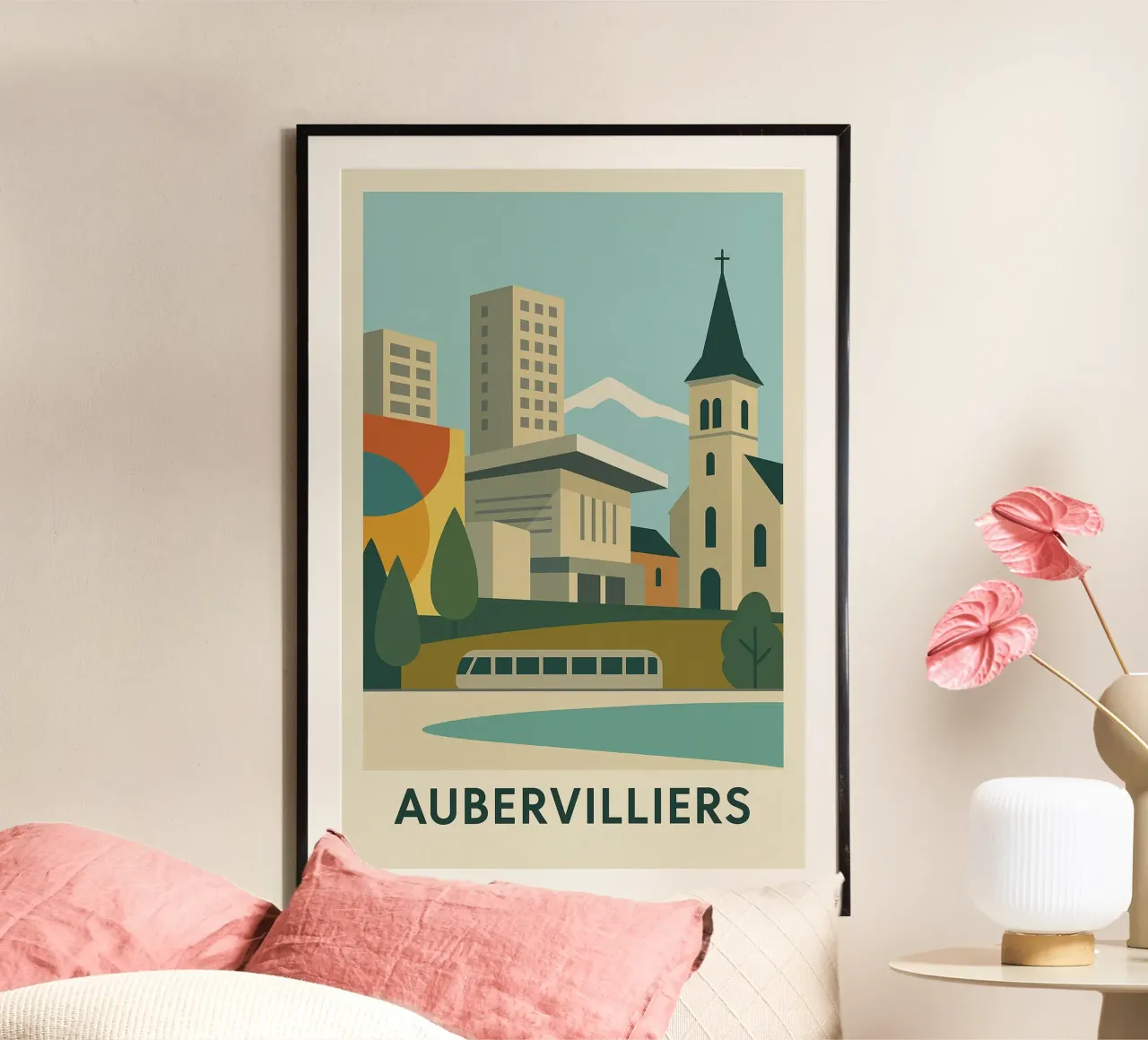 AUBERVILLIERS - Tra cemento, colori e orizzonte poster con telaio in alluminio da JETLAG | affiches voyage