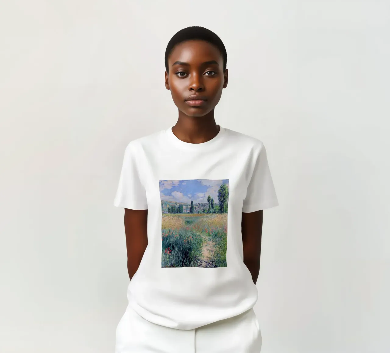 klaprozen weide platteland idyllisch claude monet t-shirt van belong shop