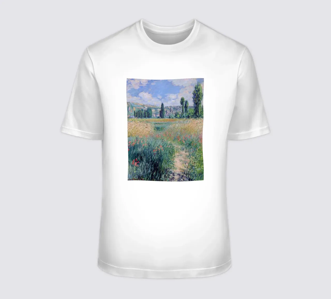 klaprozen weide platteland idyllisch claude monet t-shirt van belong shop