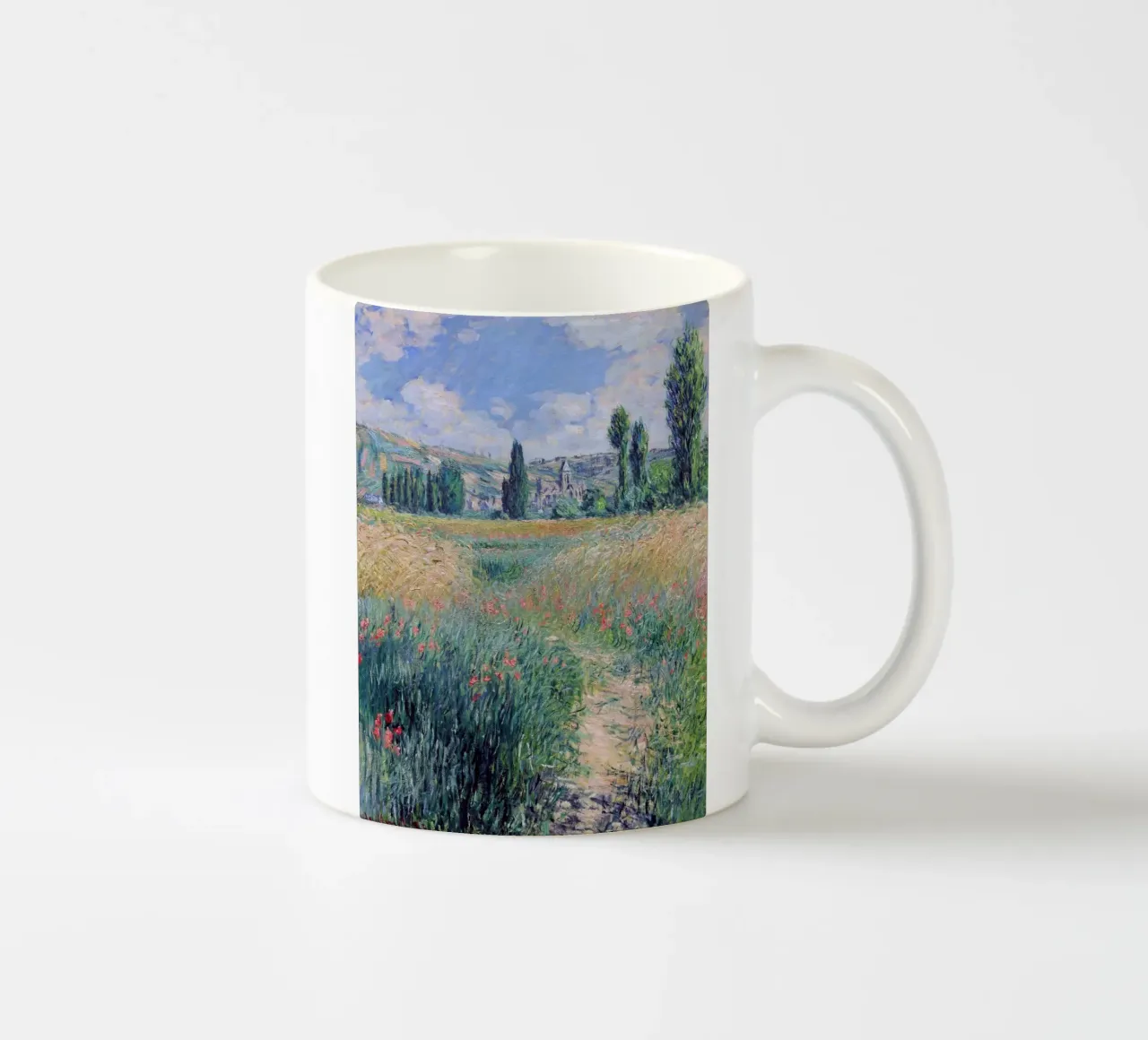klaprozen weide platteland idyllisch claude monet keramische mok van belong shop