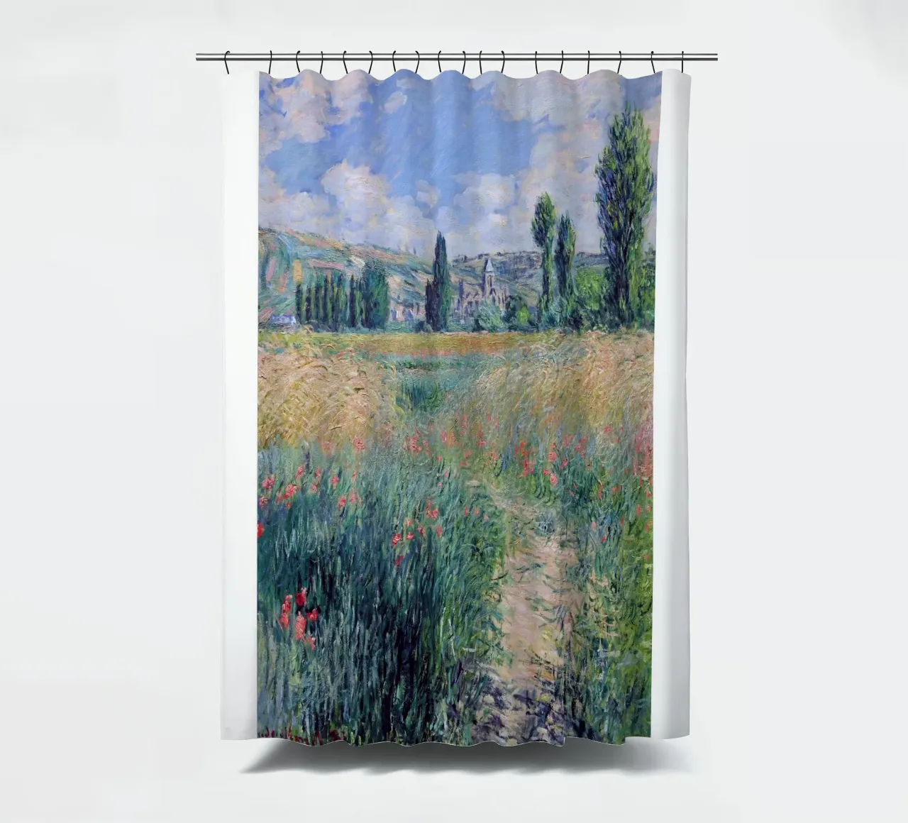 mohnblumen wiese landschaft idyllisch claude monet Duschvorhang von belong shop