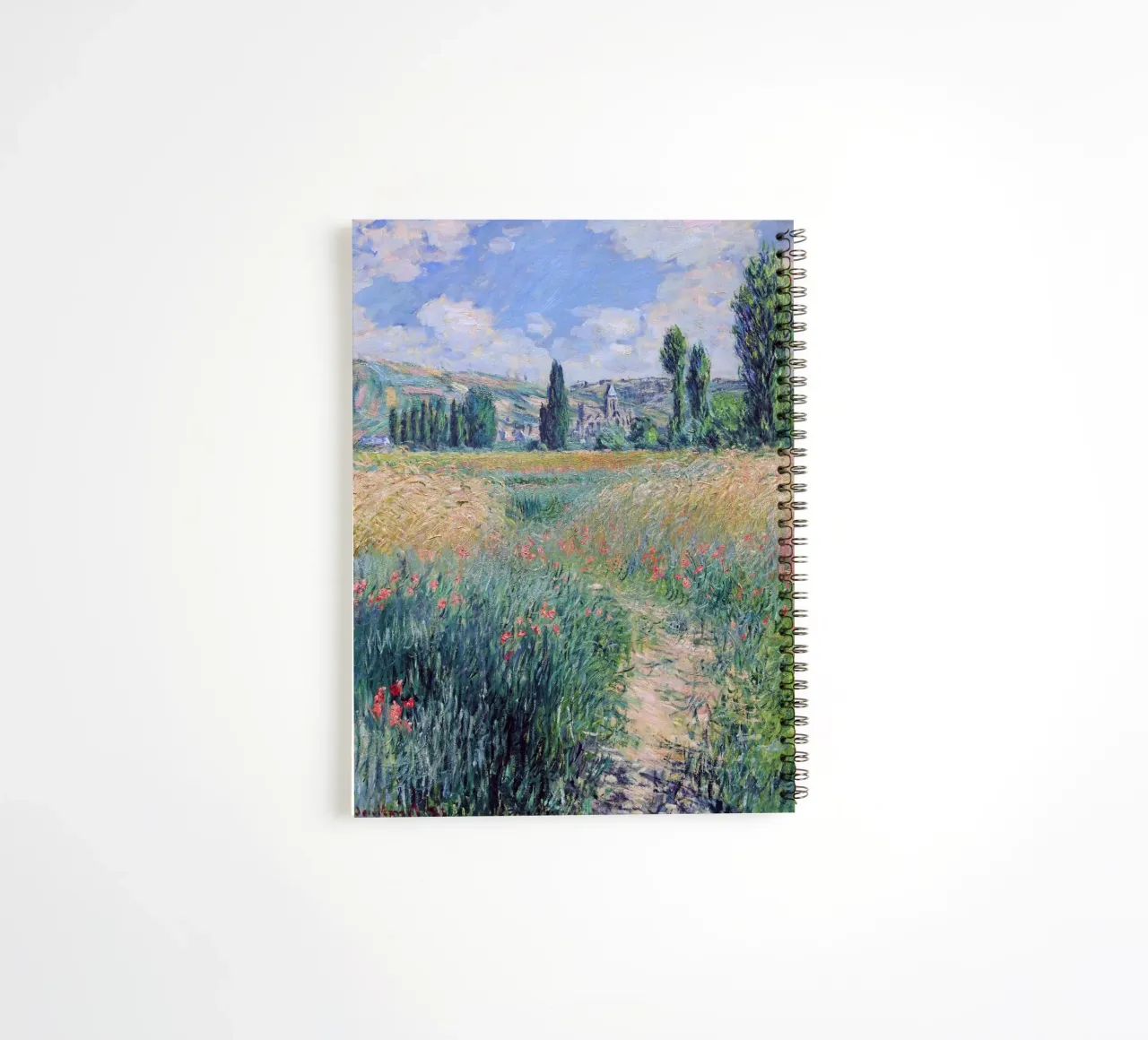 poppies meadow countryside idyllic claude monet spiral notebook by belong shop