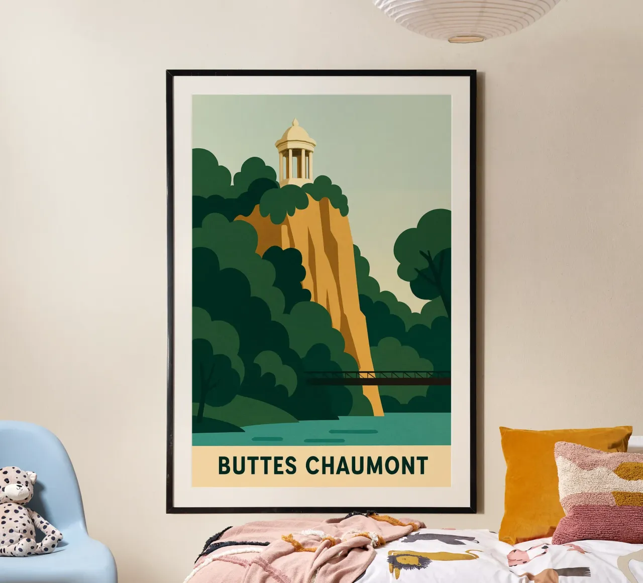 BUTTES CHAUMONT - Fuga nel cuore di Parigi poster con telaio in legno da JETLAG | affiches voyage