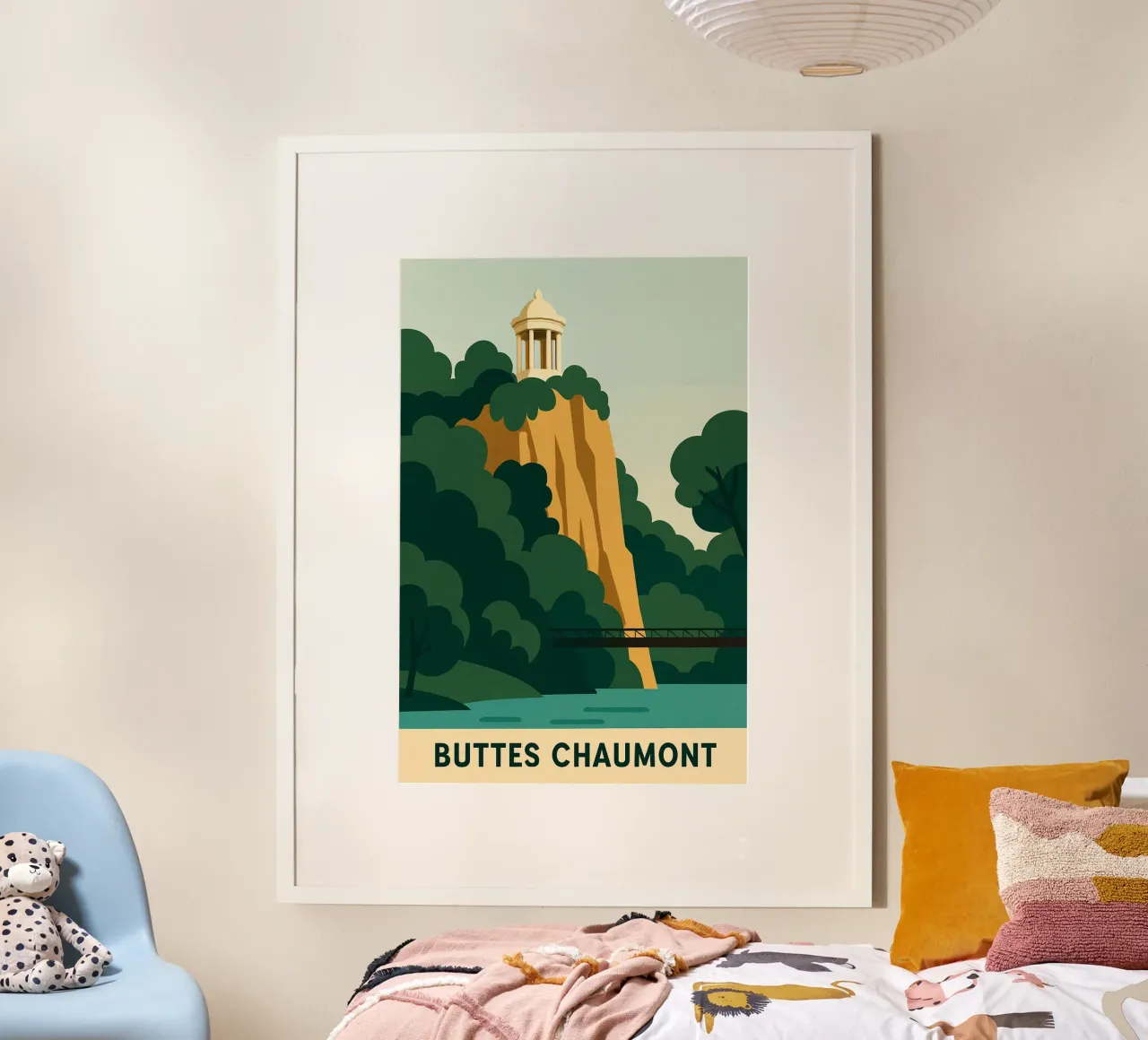 BUTTES CHAUMONT - Fuga nel cuore di Parigi poster con telaio in legno da JETLAG | affiches voyage
