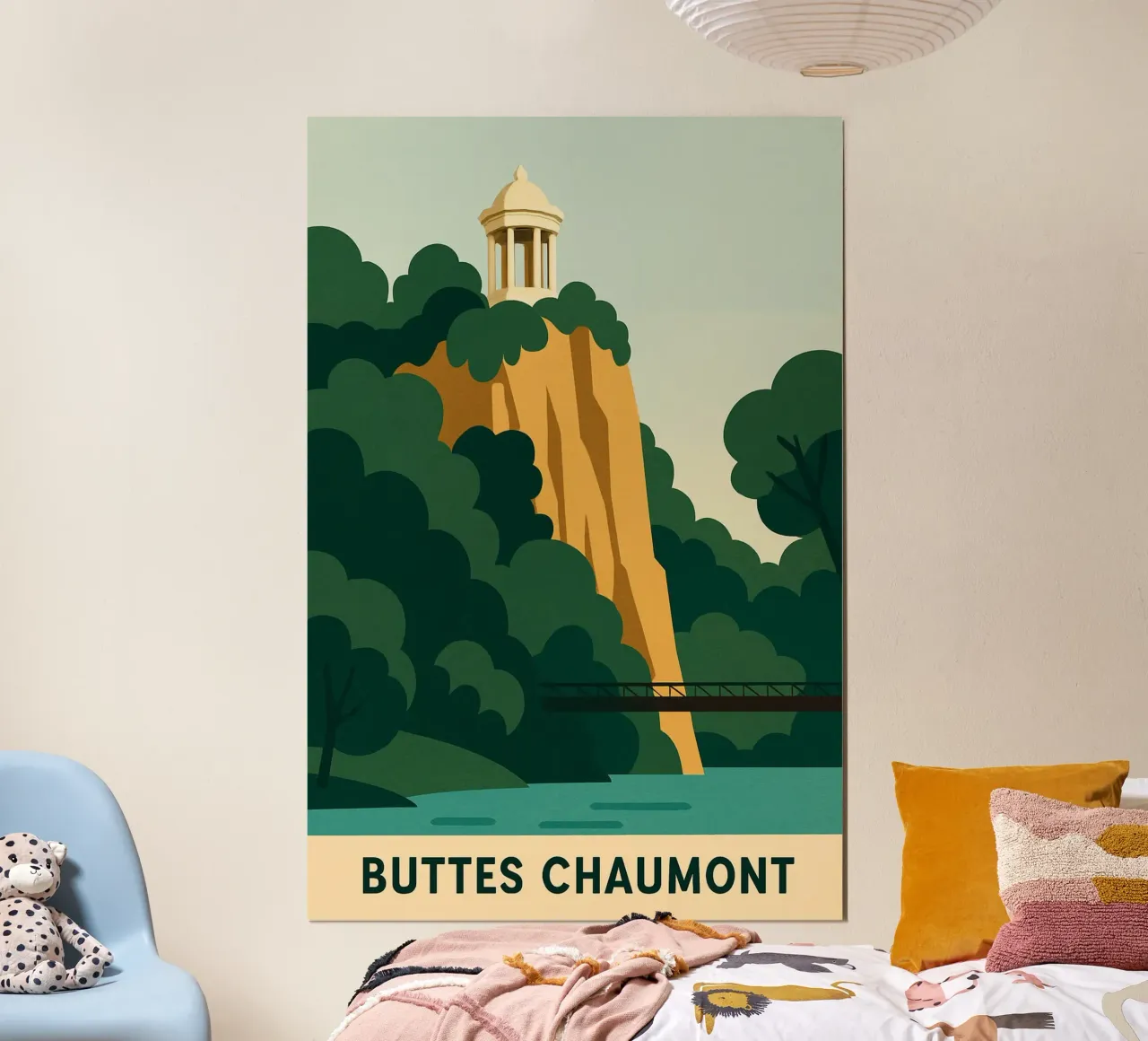 BUTTES CHAUMONT - Fuga nel cuore di Parigi poster con telaio in legno da JETLAG | affiches voyage