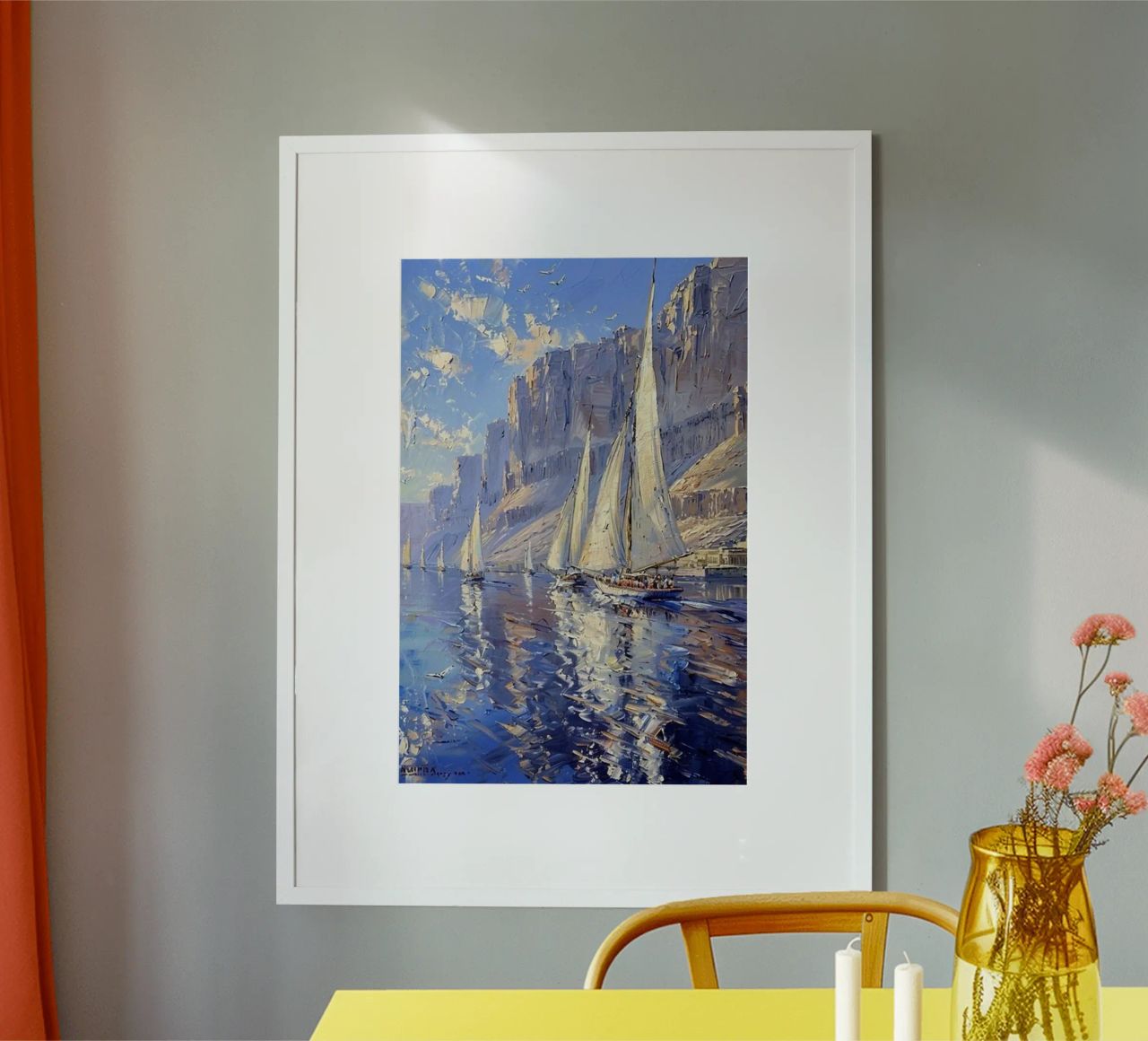sehen sie die schönen segelboote und klippen claude monet Poster von belong shop