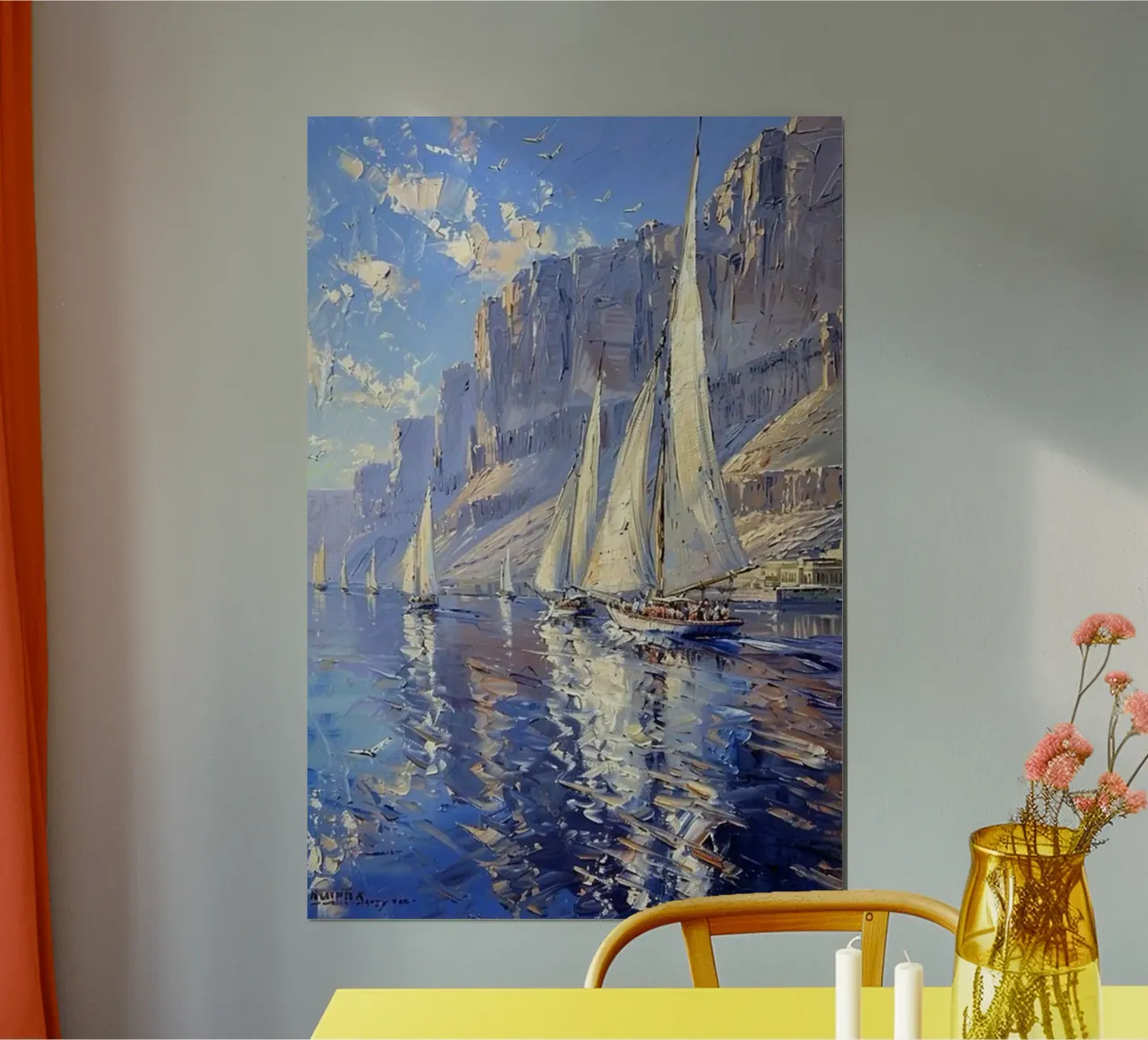 vedere le bellissime barche a vela e le scogliere di claude monet poster con telaio in alluminio da belong shop