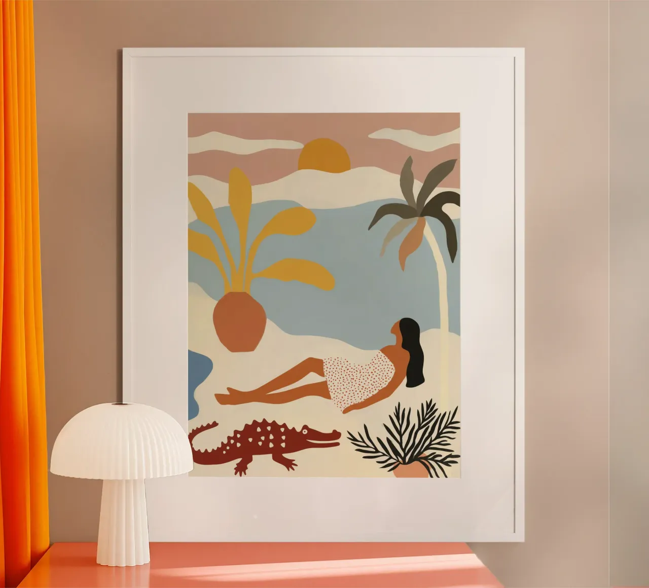 Le soir tombe à la piscine | Fantaisie de vacances naïve poster de Autofocus