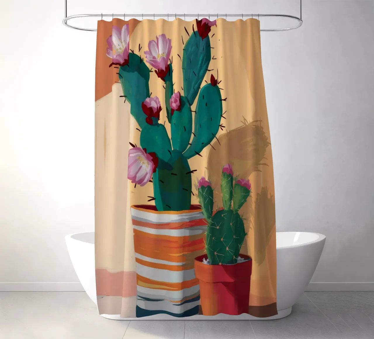 Cactus Bloom Duo shower curtain by Lumie Layers