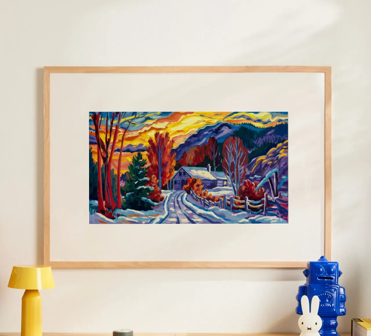 Passaggio al tramonto innevato poster da Lush Essence