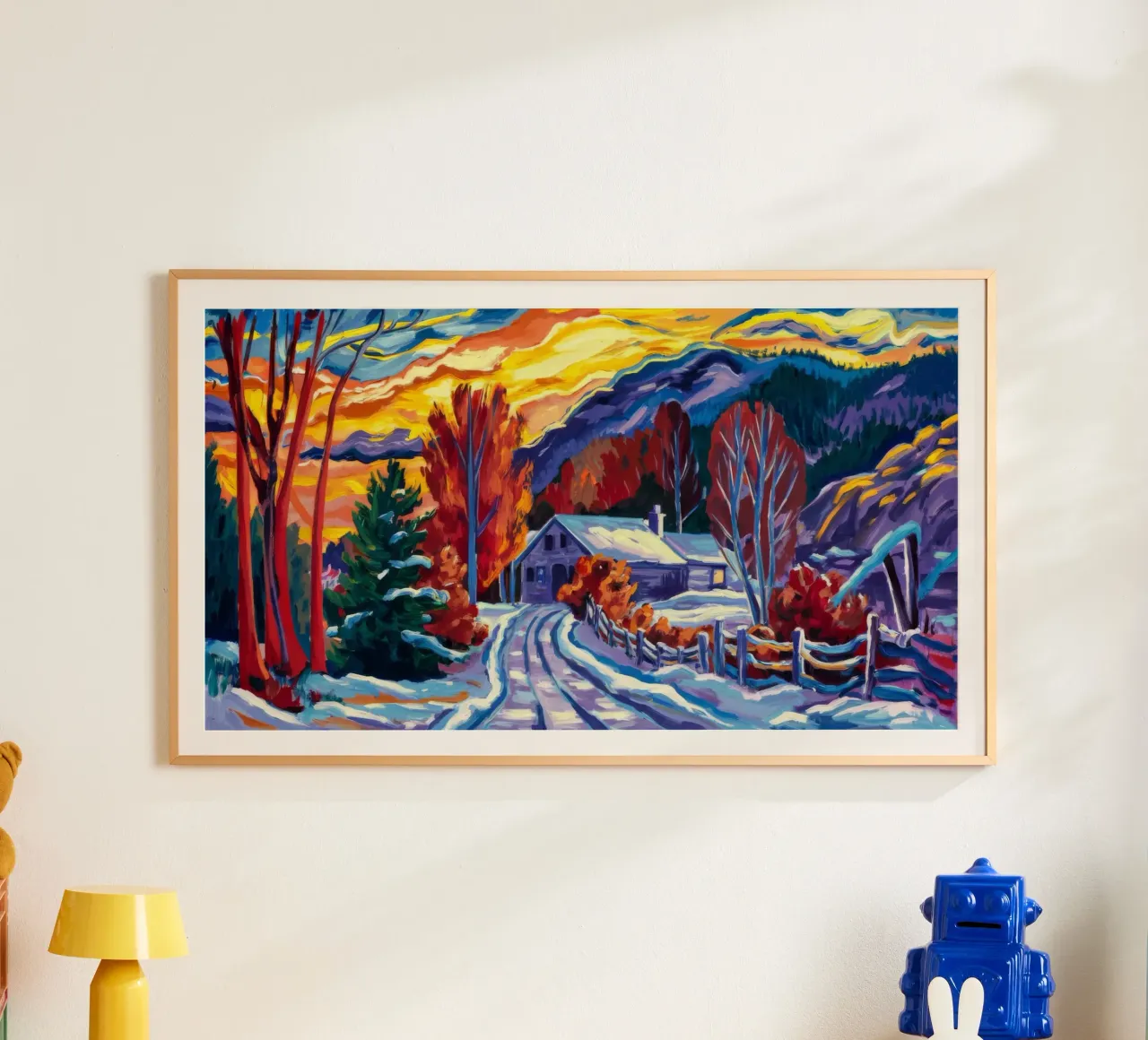 Passaggio al tramonto innevato poster da Lush Essence