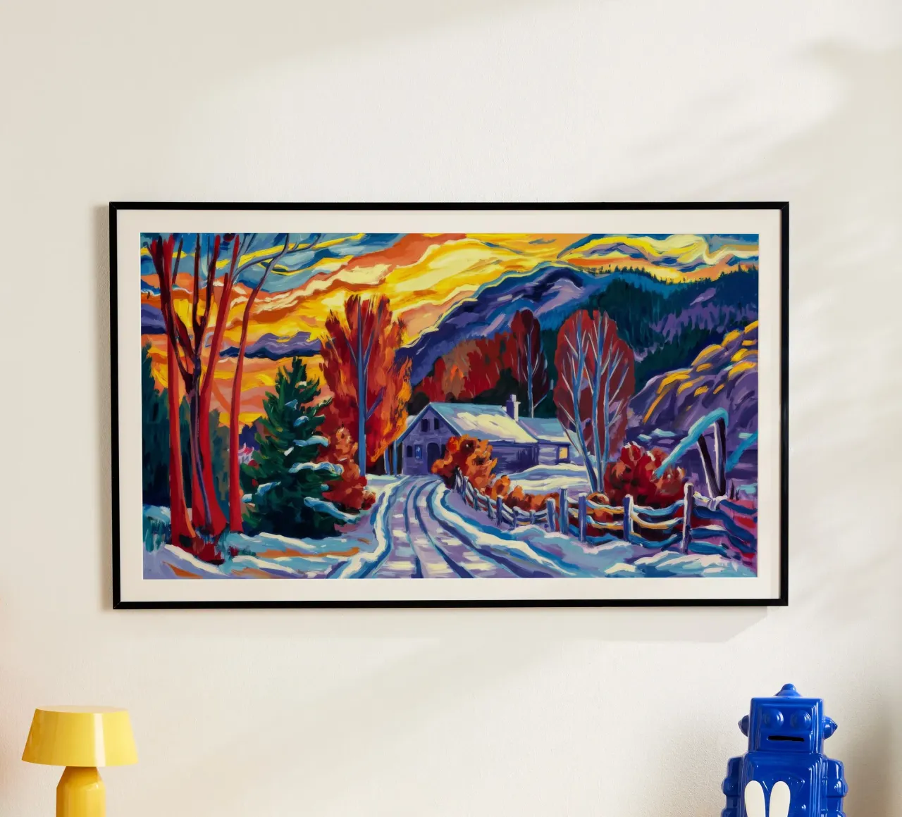 Passaggio al tramonto innevato poster da Lush Essence