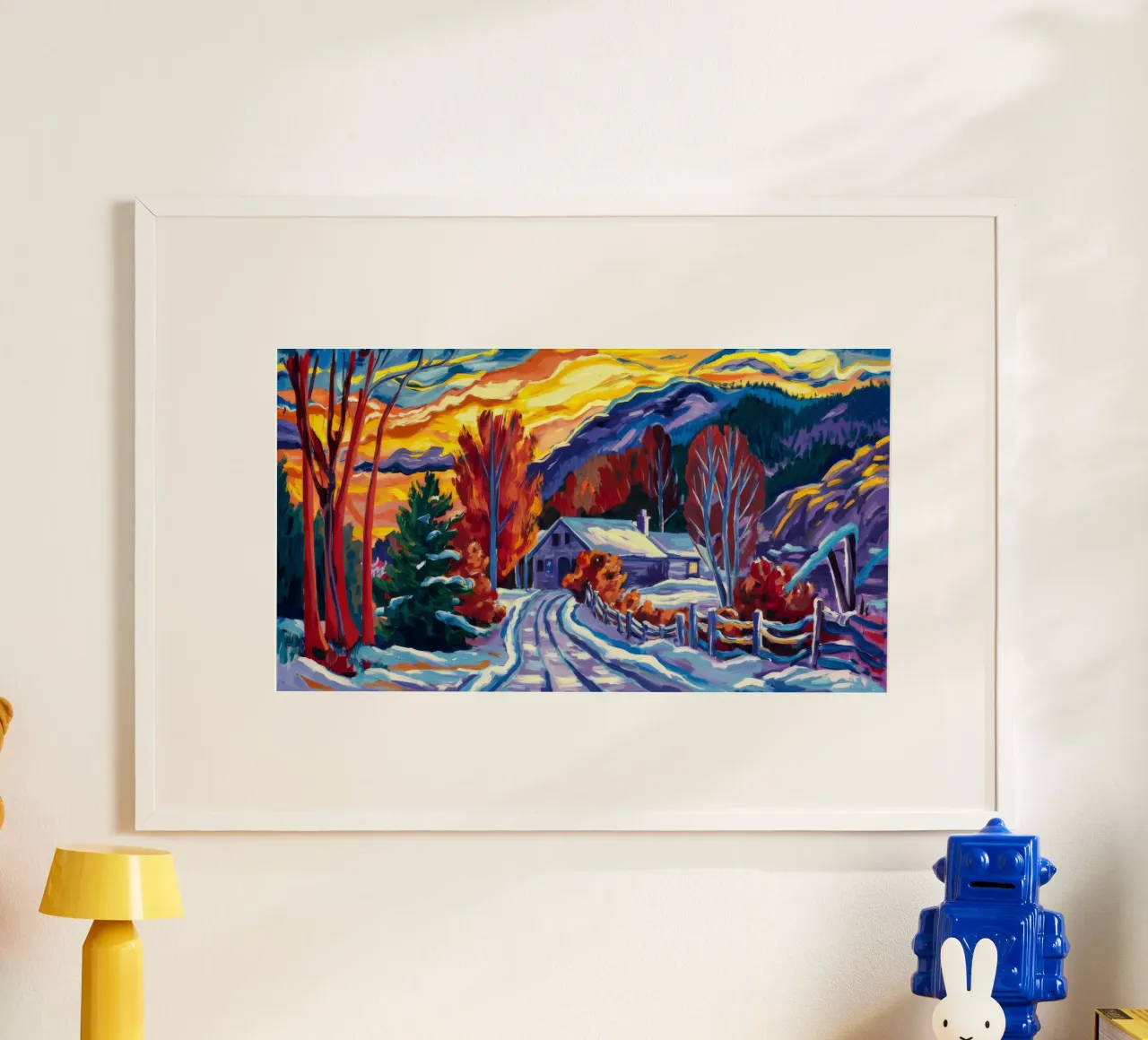 Passaggio al tramonto innevato poster da Lush Essence