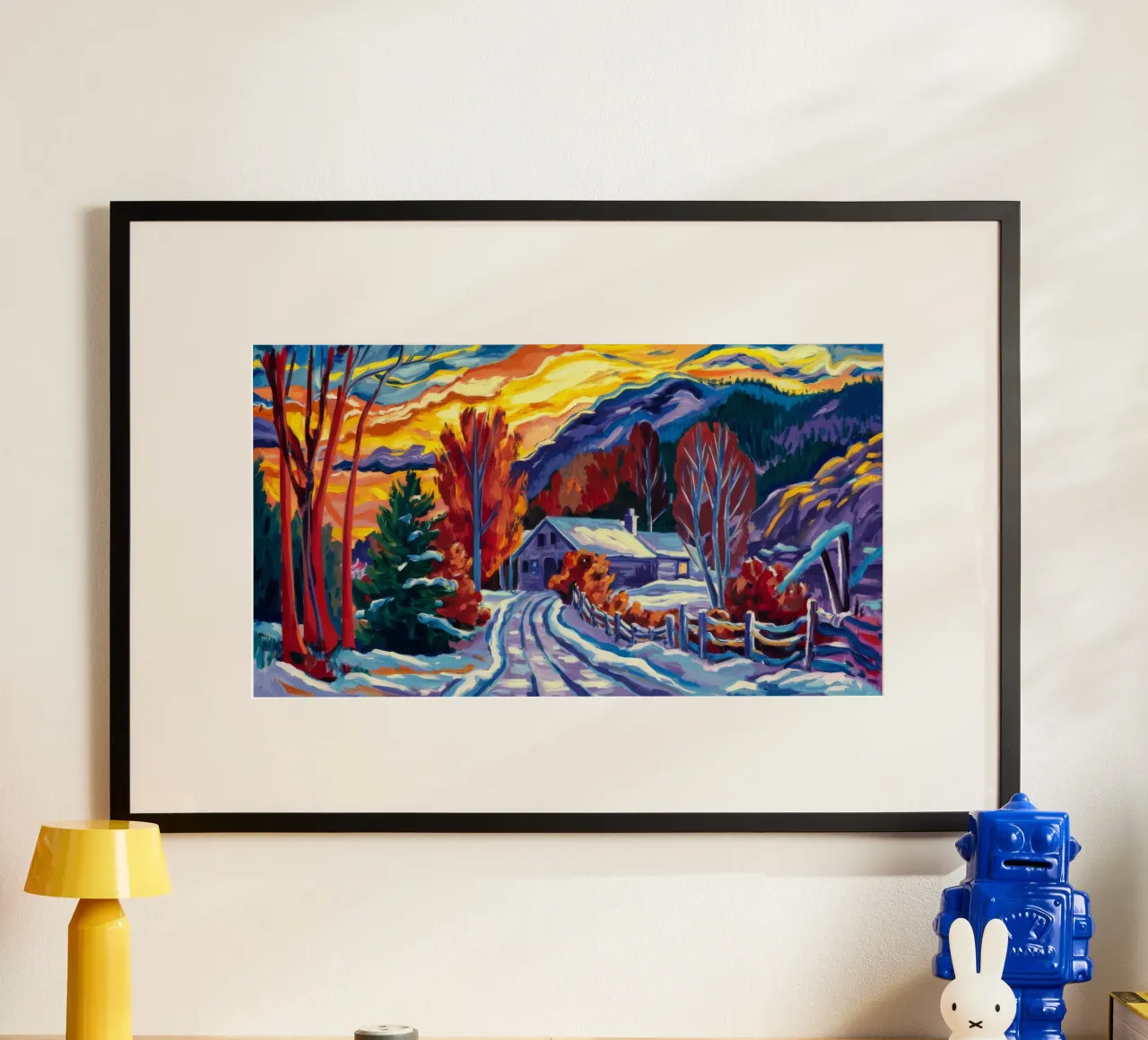 Passaggio al tramonto innevato poster da Lush Essence