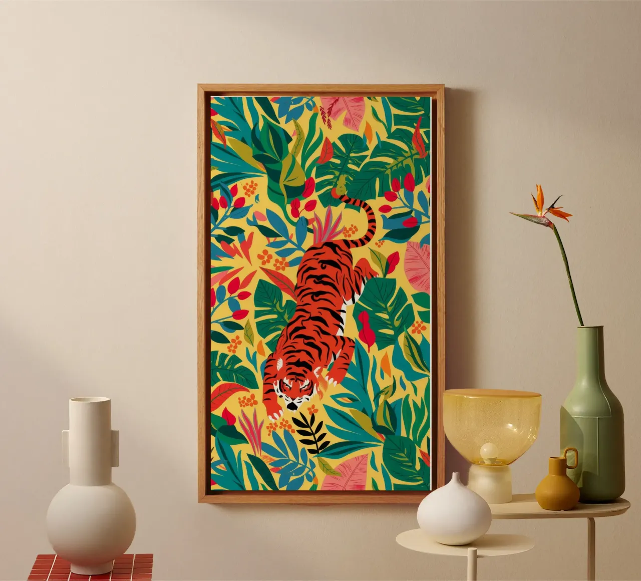 Dschungelblick des Tigers Leinwand mit Schattenfugenrahmen von Grande Serene