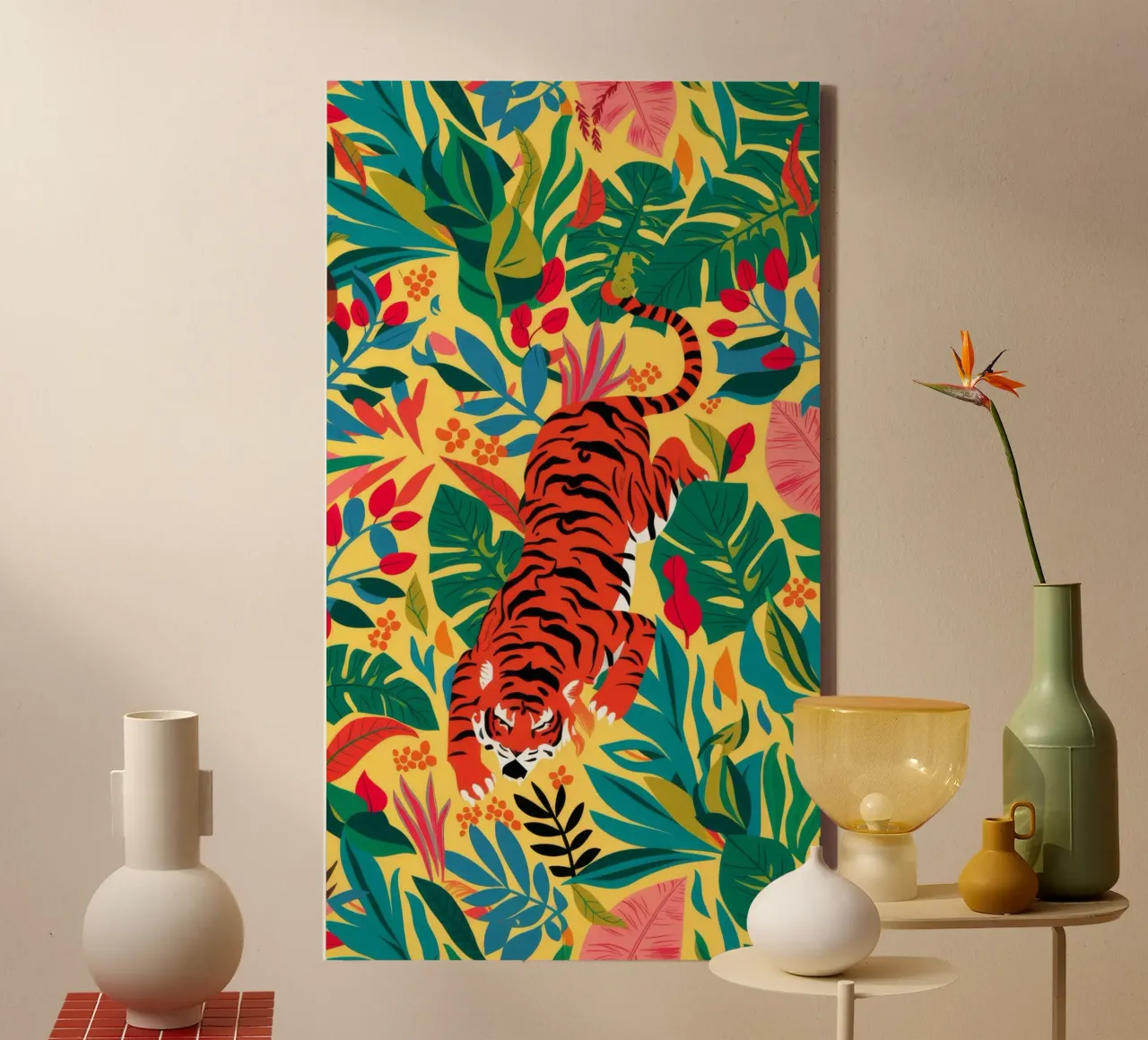 Dschungelblick des Tigers Leinwand mit Schattenfugenrahmen von Grande Serene