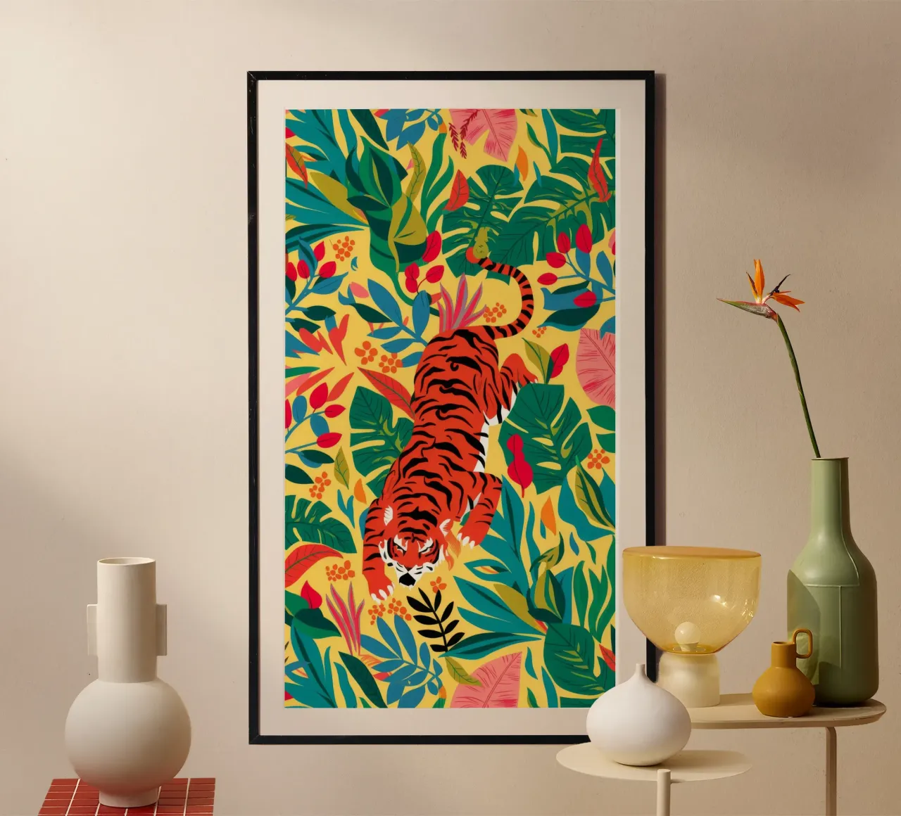 Lo sguardo della tigre nella giungla poster con telaio in alluminio da Grande Serene