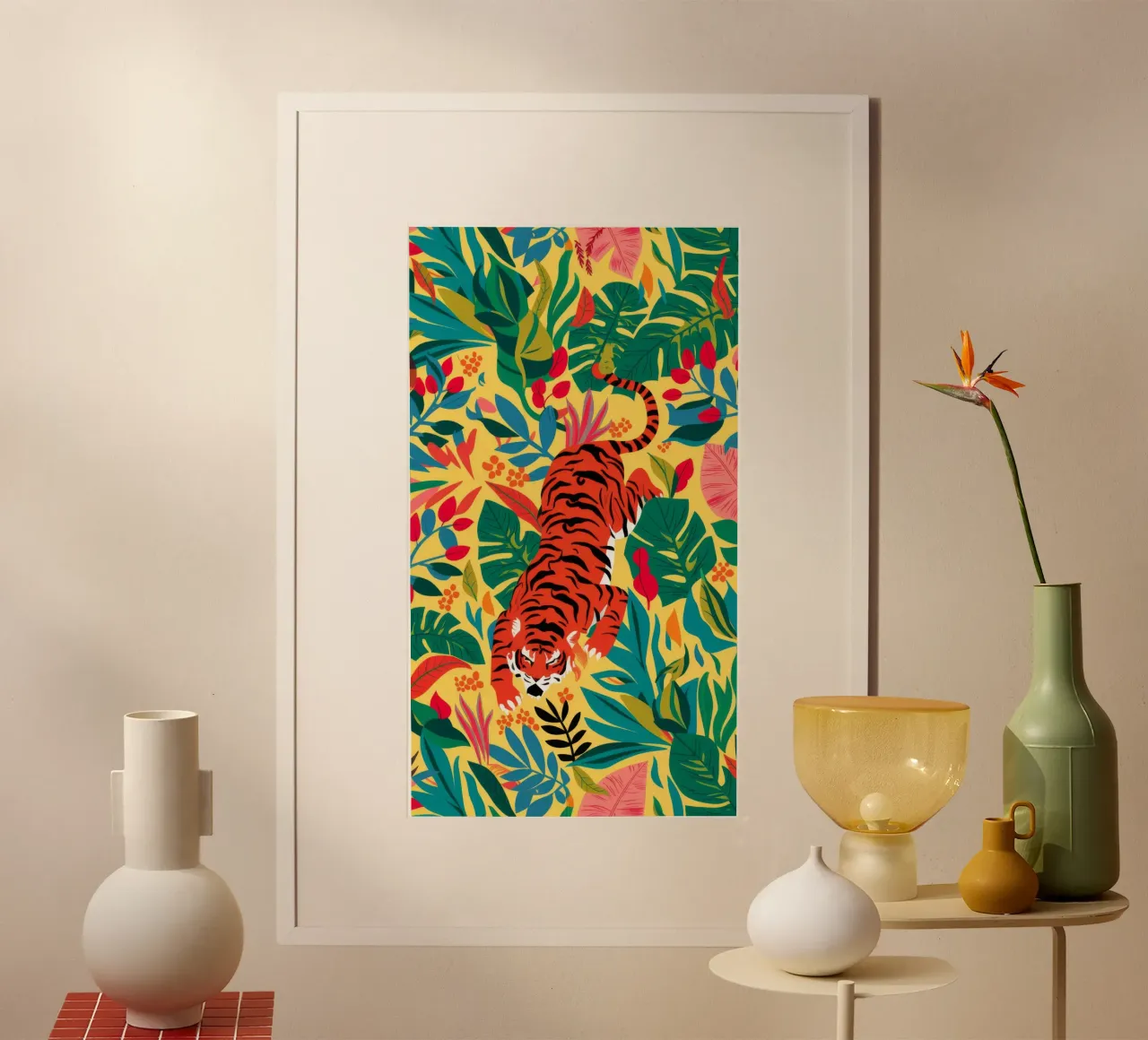 Lo sguardo della tigre nella giungla poster con telaio in alluminio da Grande Serene