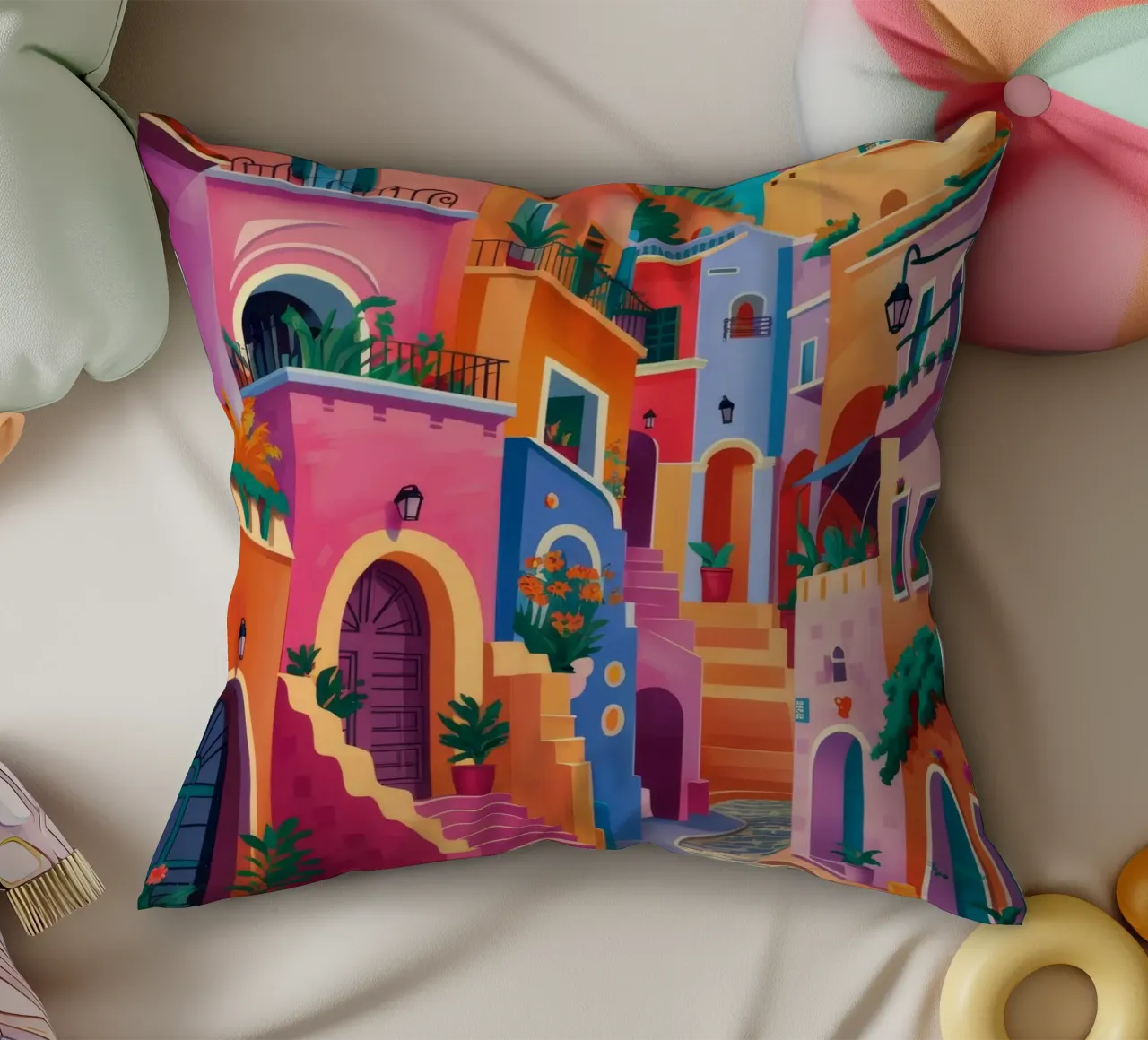 Terracotta Town Steps decorative cushion by Grande Serene