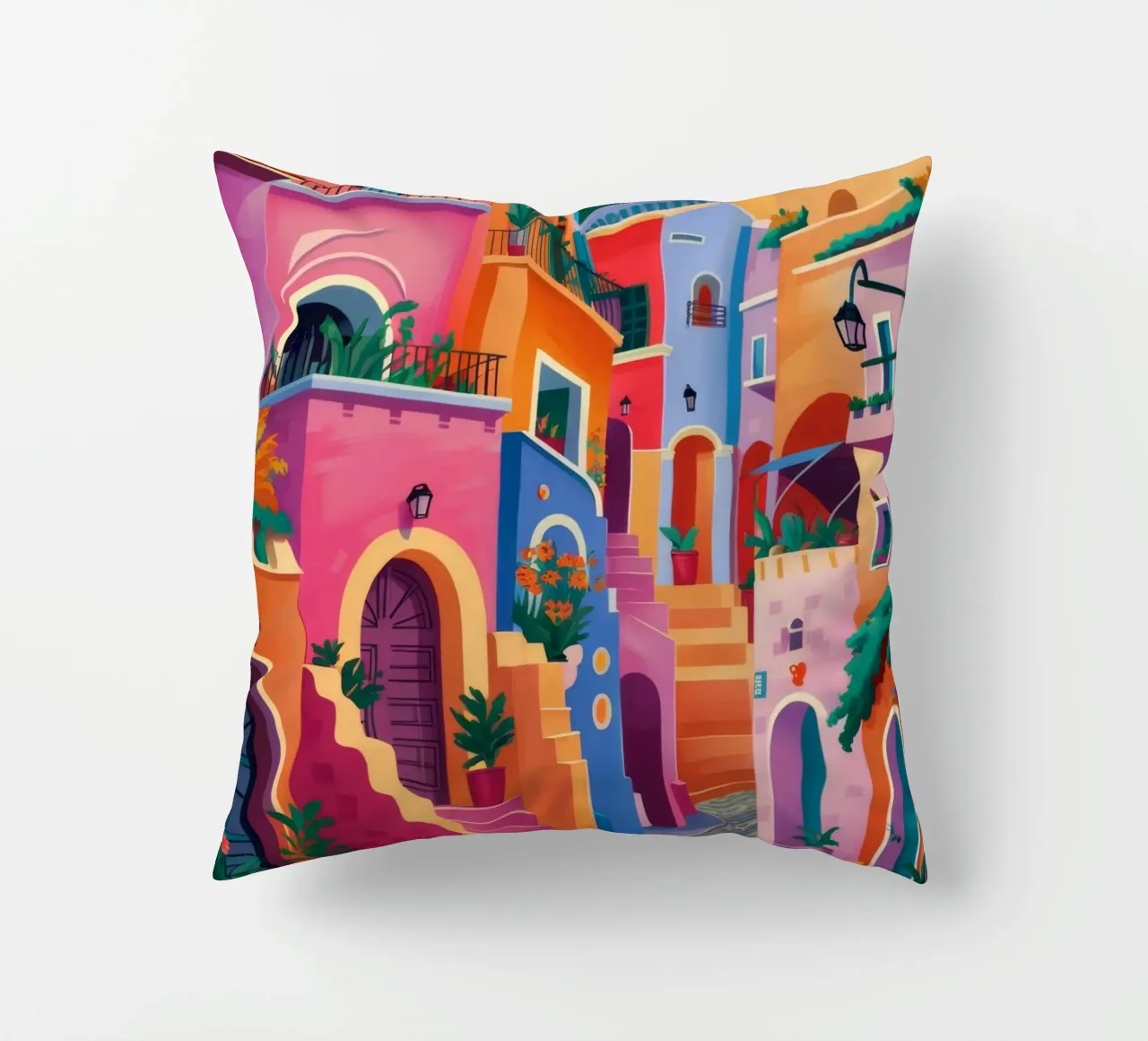Terracotta Town Steps decorative cushion by Grande Serene