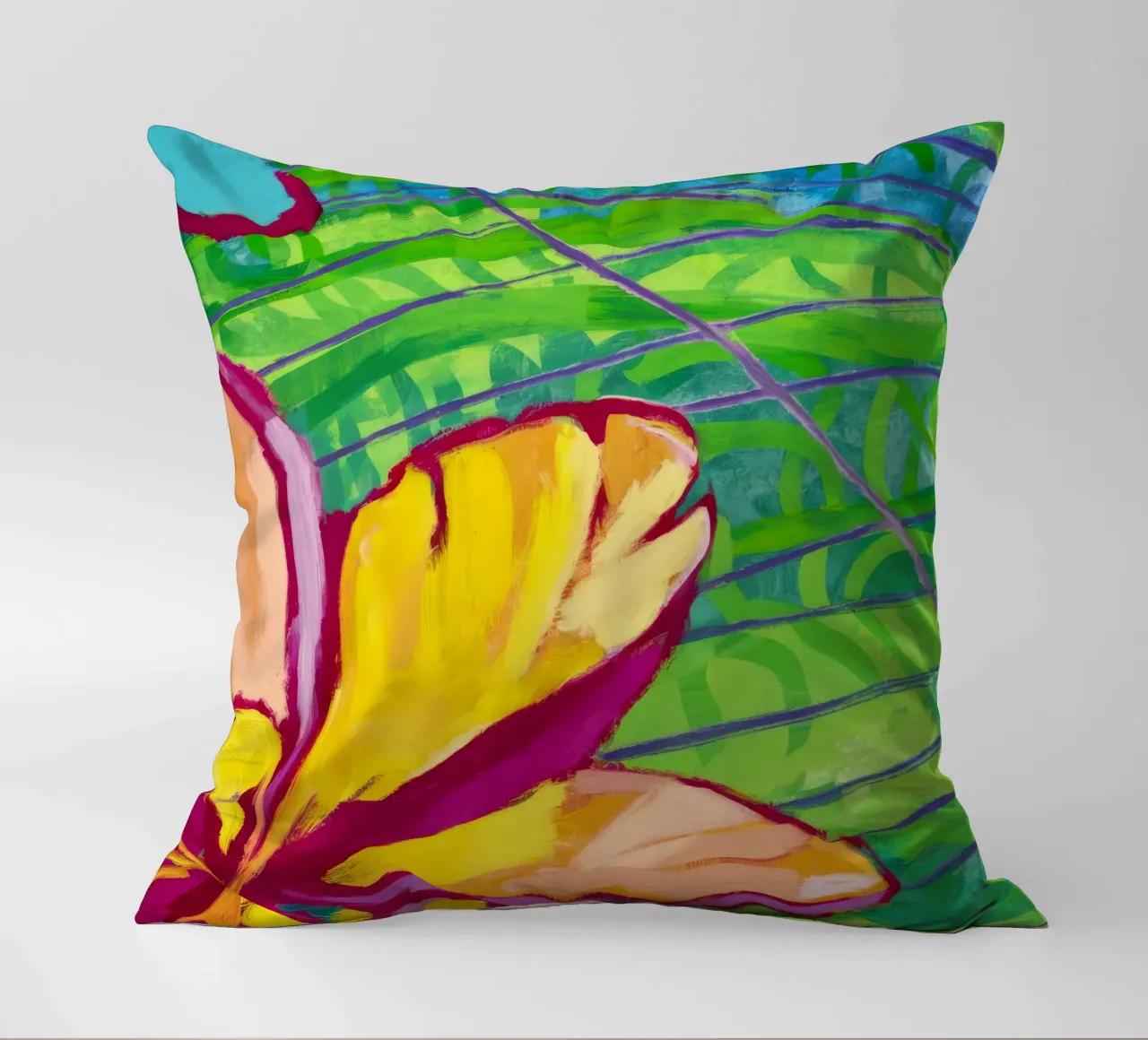 Tropical Bloom Burst decorative cushion by Vivid Reverie