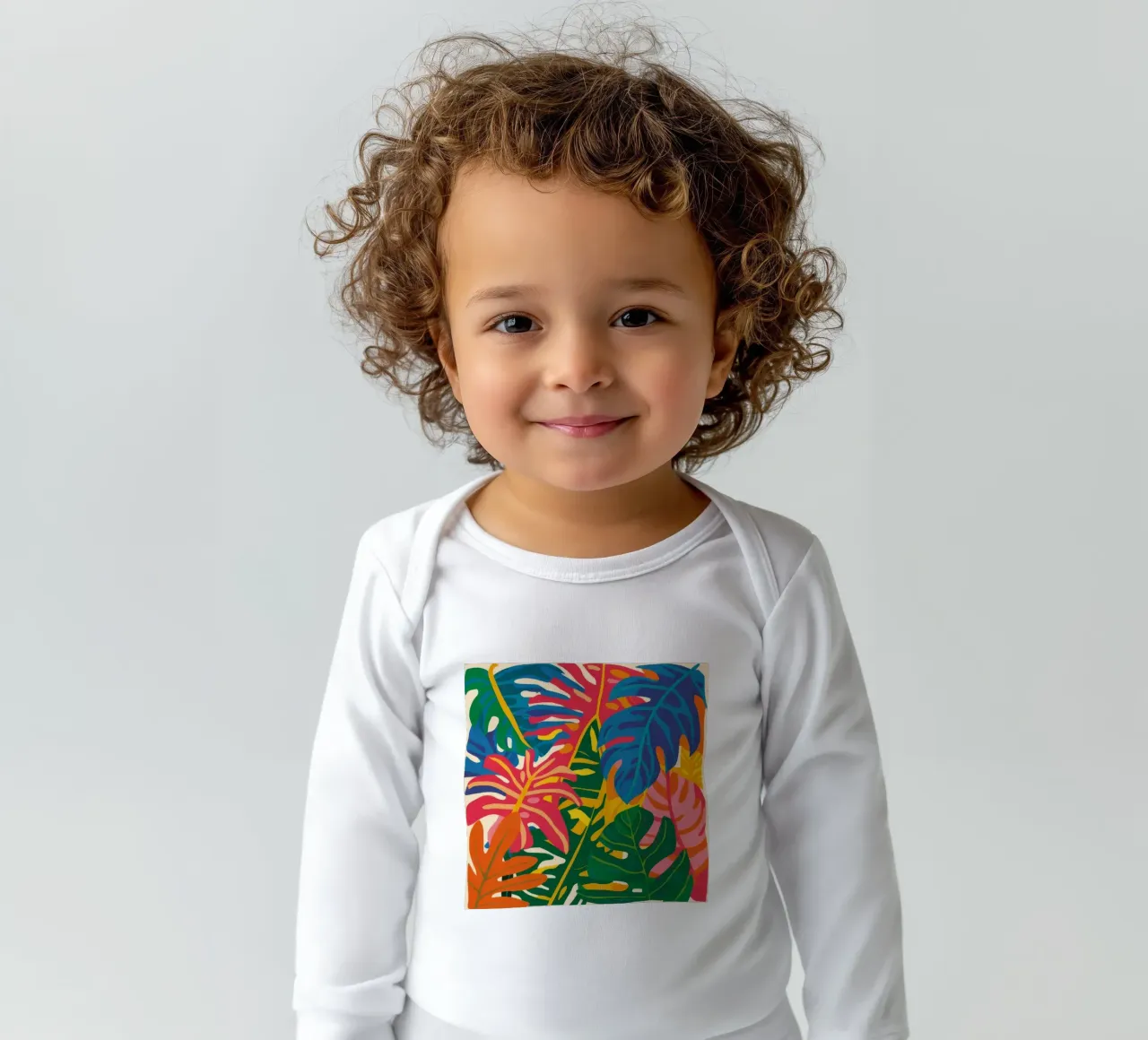Abstract Leaf Dance long-sleeve baby romper by Lumie Layers