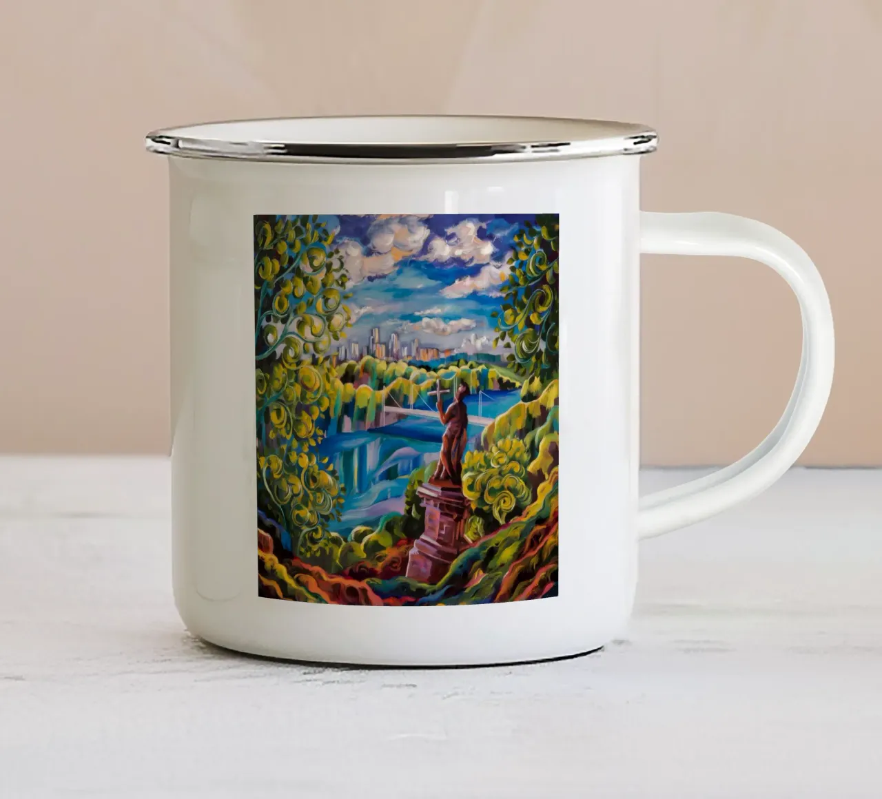 Bridge View Arcadia enamel mug by Lush Essence