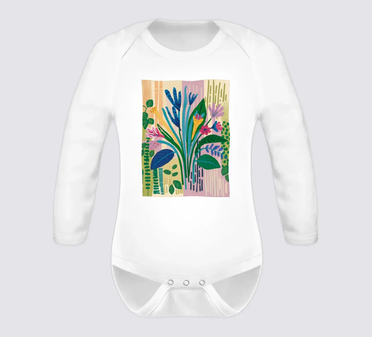 Blue Leaf Serenity long-sleeve baby romper by Grande Serene