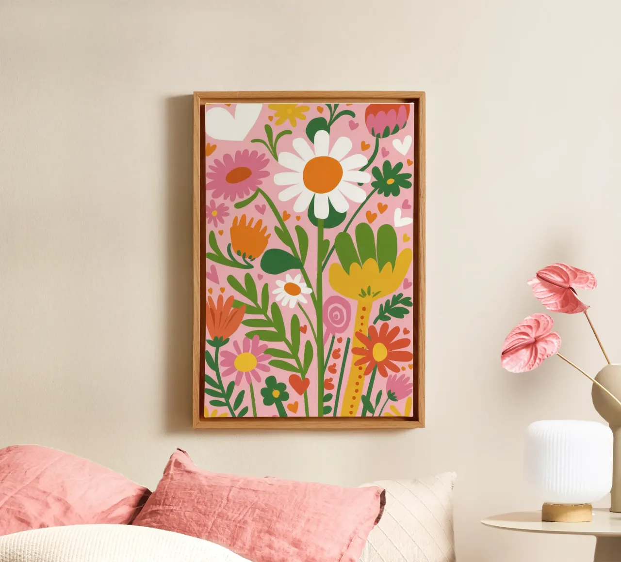 Levendige wilde bloemenweide canvas met Baklijst van Moonlite Desire