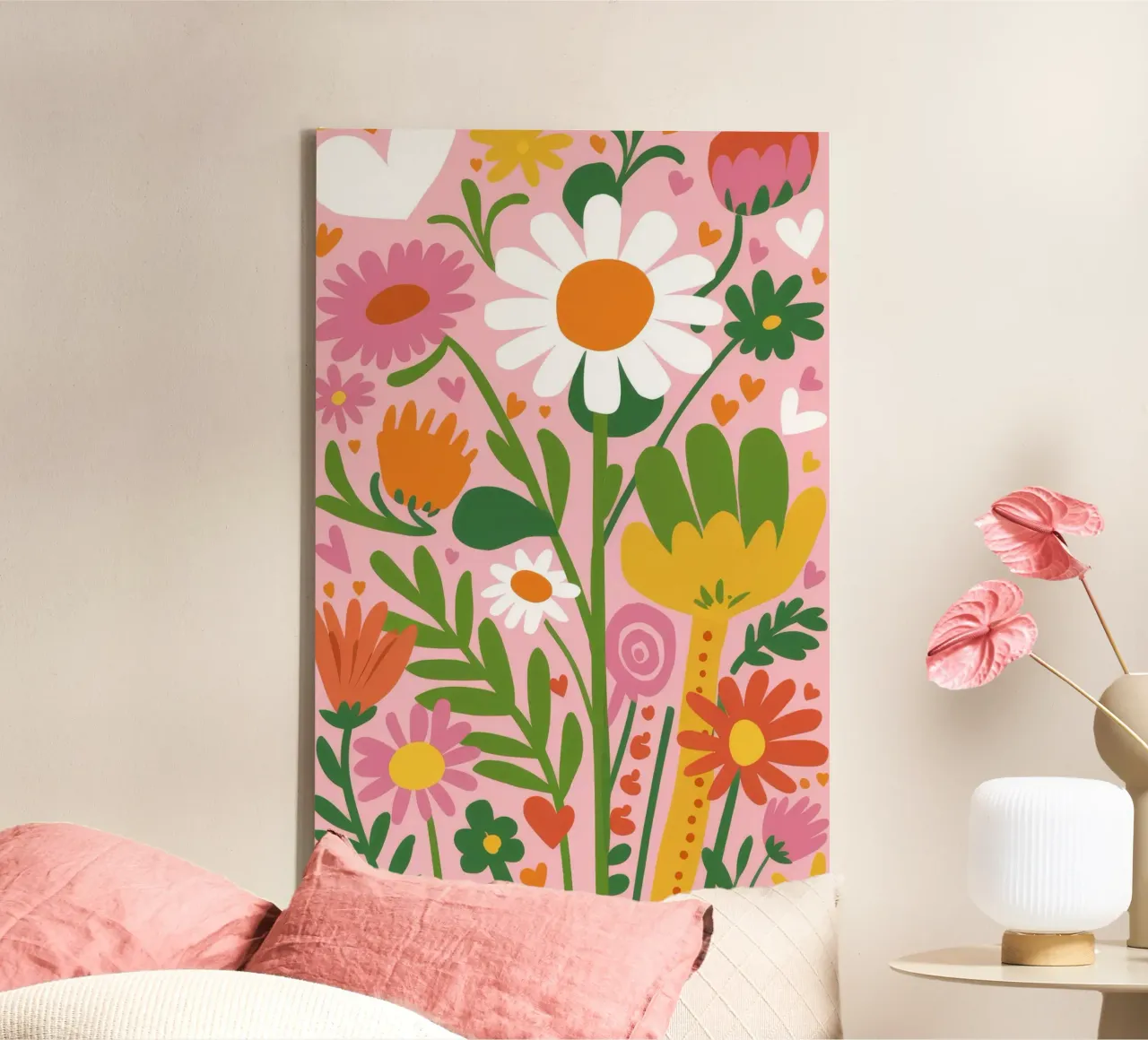 Levendige wilde bloemenweide canvas met Baklijst van Moonlite Desire