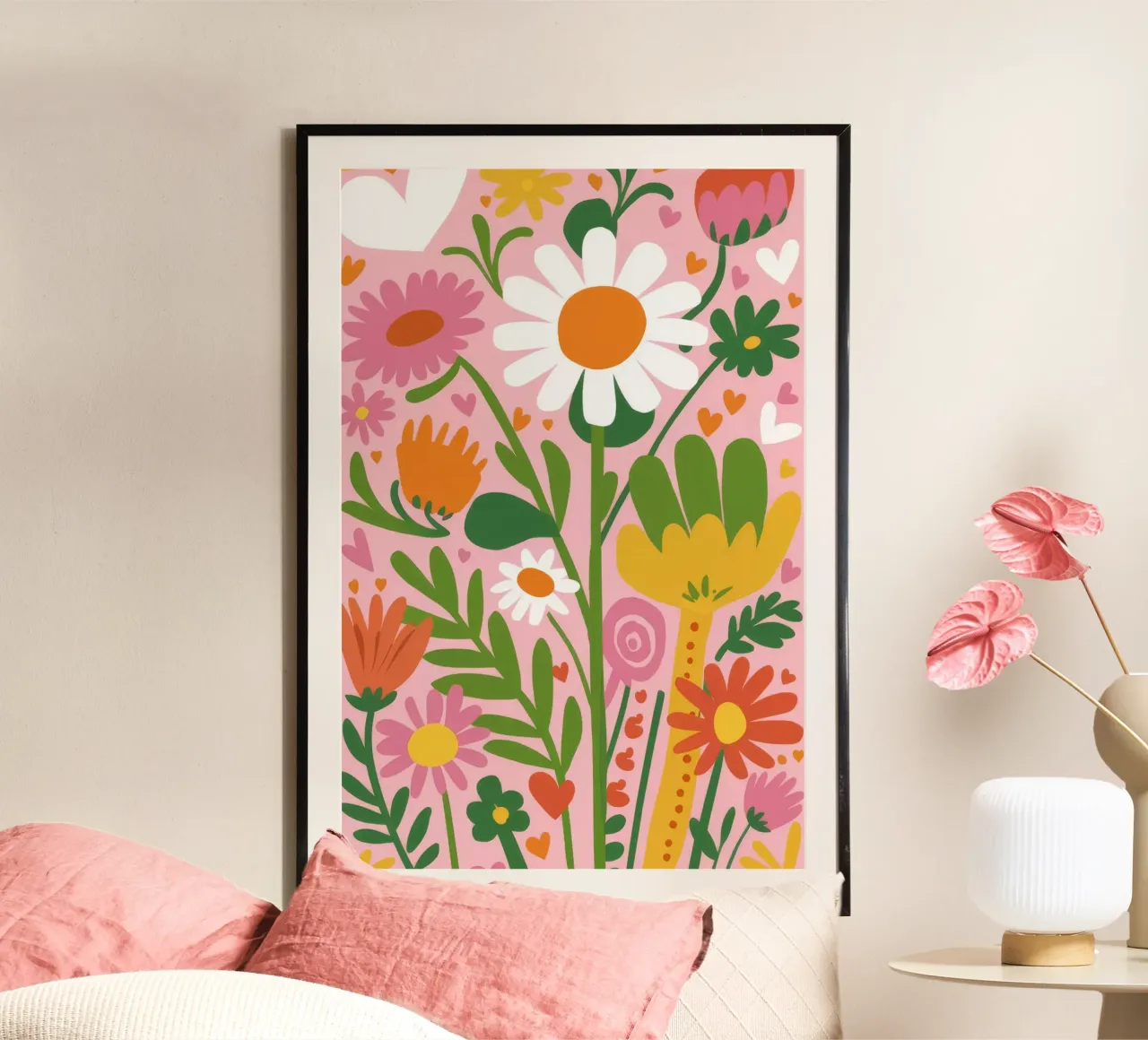 Prato vibrante di fiori selvatici poster con telaio in plastica da Moonlite Desire