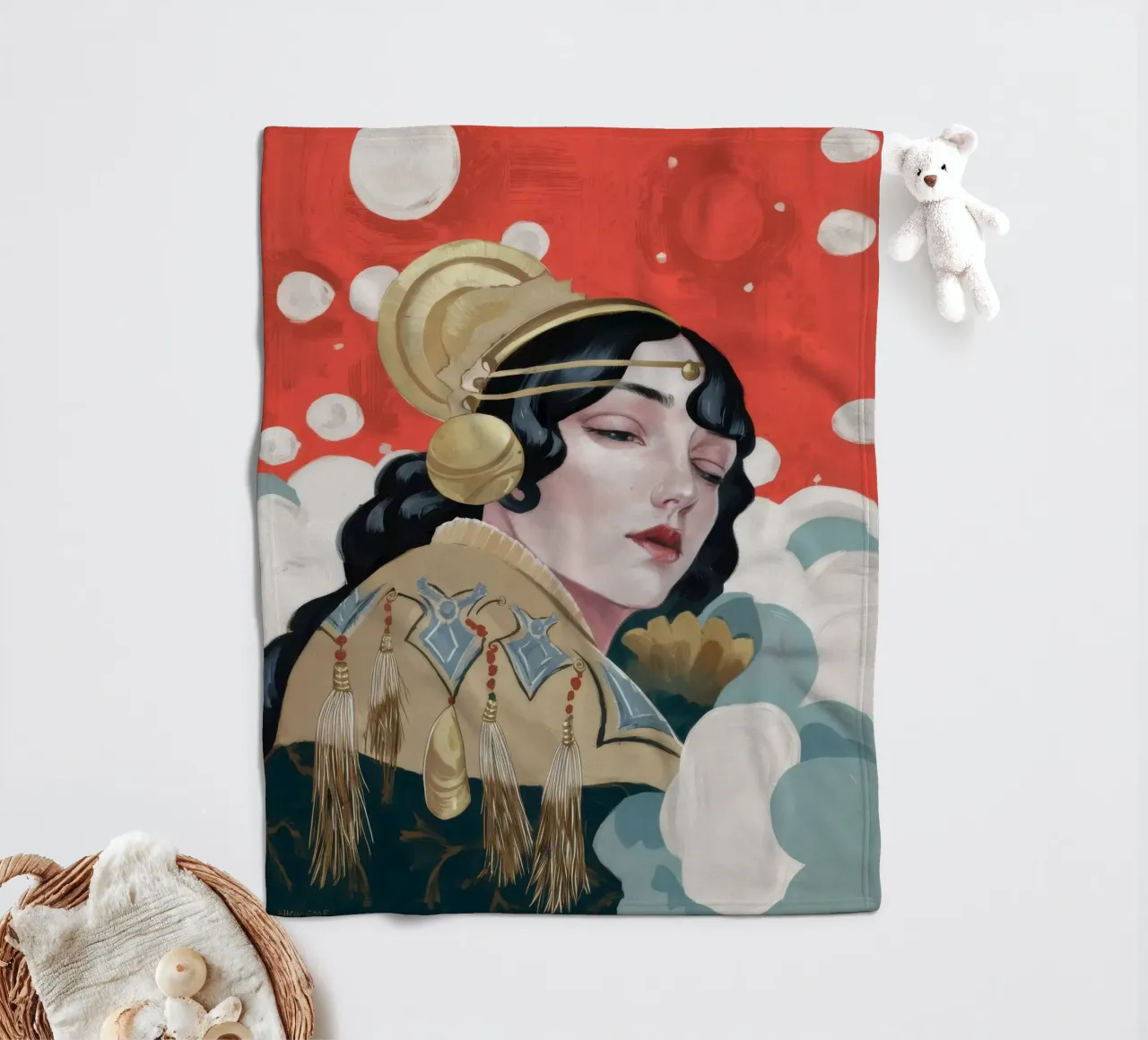 Ruby Geisha Reverie fleece blanket by Vivid Reverie