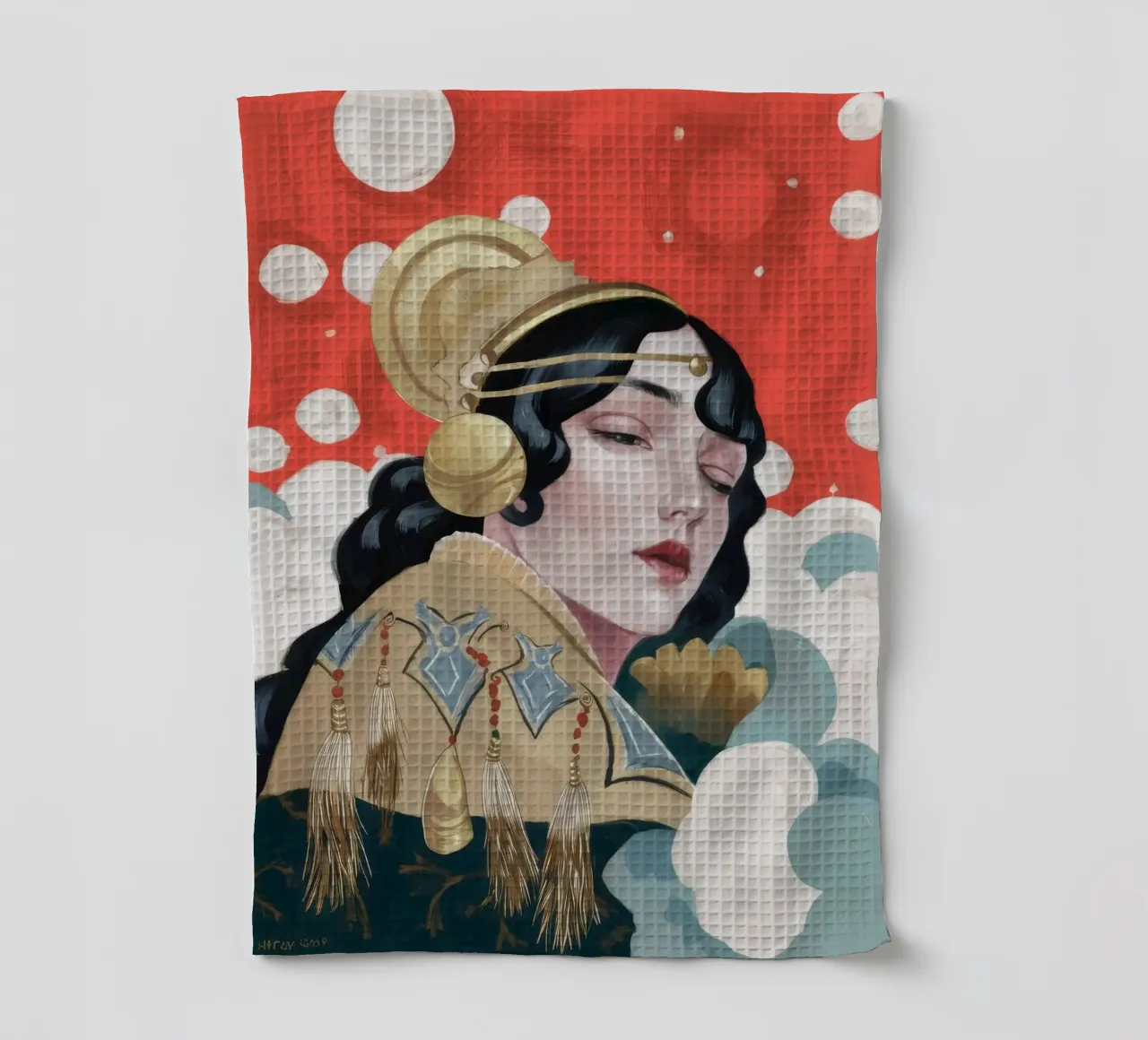 Ruby Geisha Reverie tea towel by Vivid Reverie
