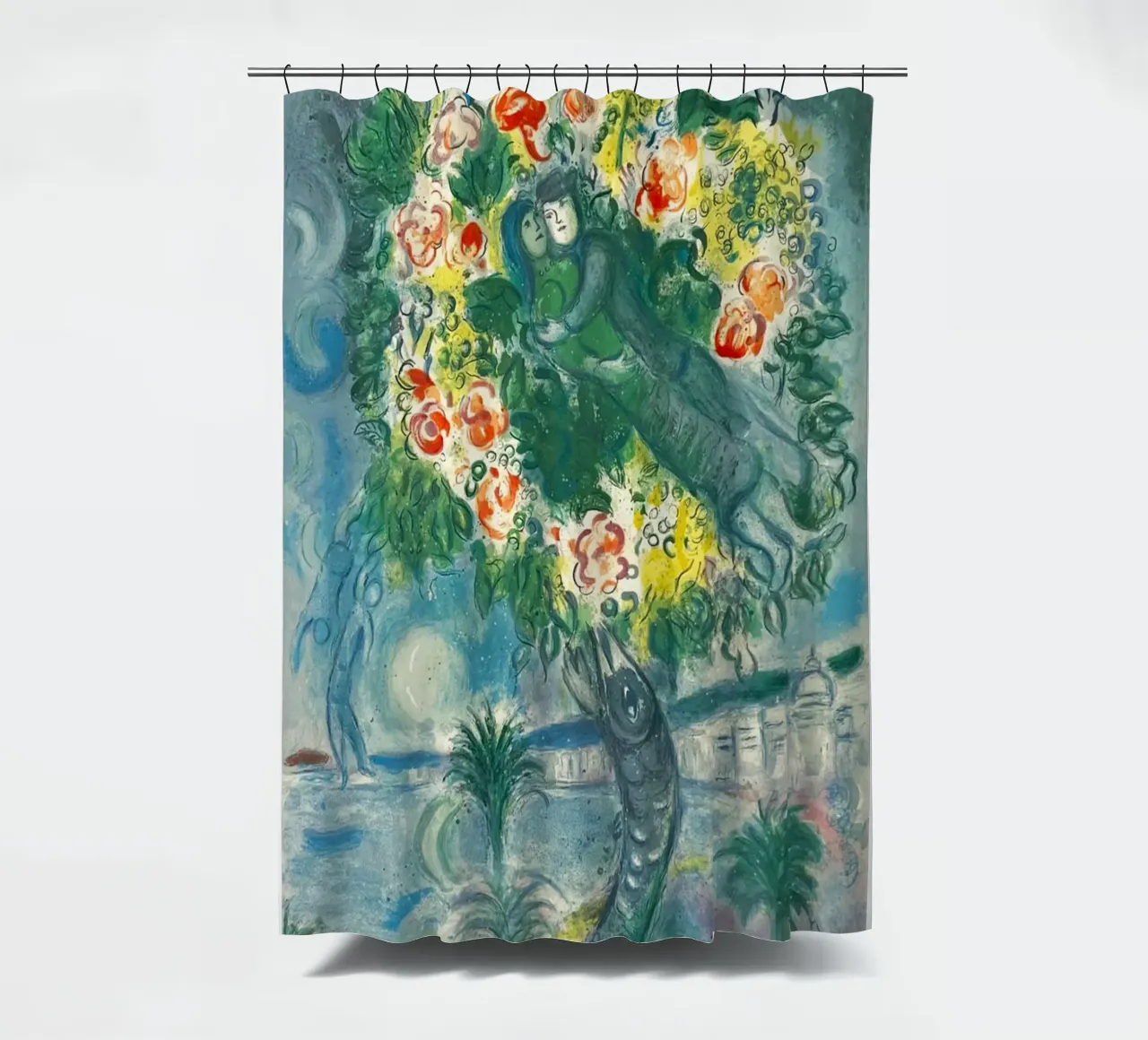 Charles Sorlier after Marc Chagall Couple and Fish shower curtain by Cindy Cronin