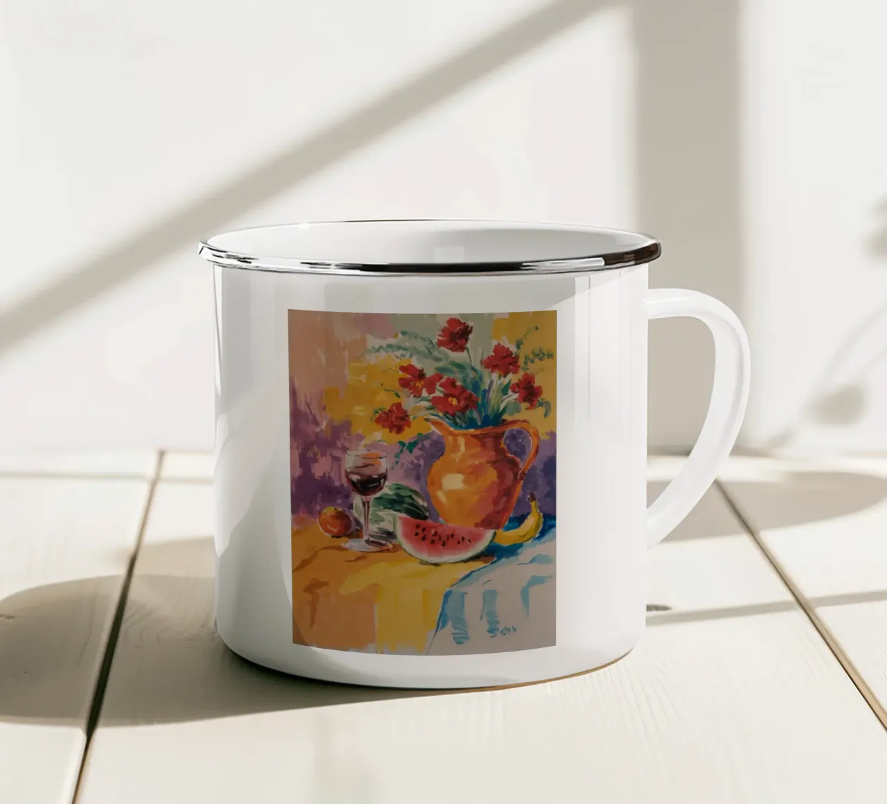 Cremisi floreale tazza in smalto da Radiance Landscape