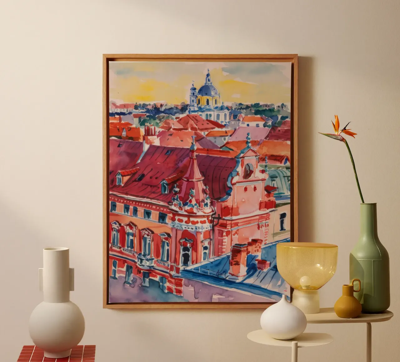 Stralend stadslandschap op het dak canvas met Baklijst van Lush Essence