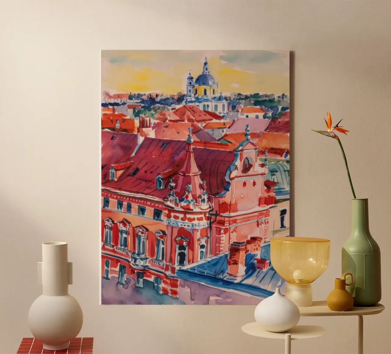 Stralend stadslandschap op het dak canvas met Baklijst van Lush Essence