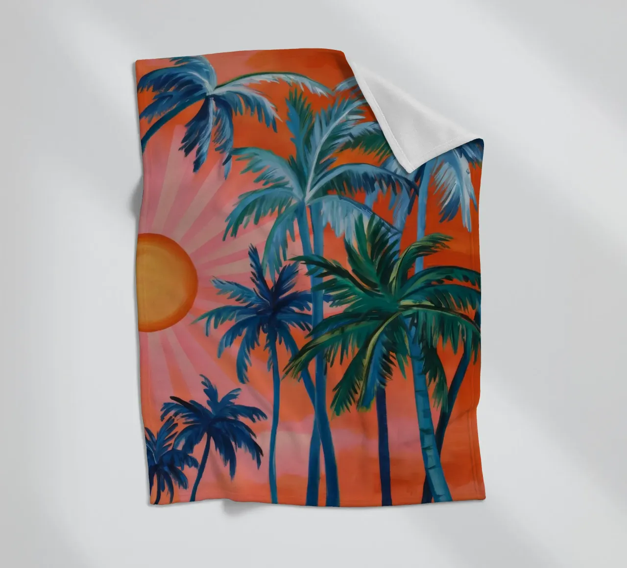 Sunset Palm Silhouette fleece blanket by Vivid Reverie