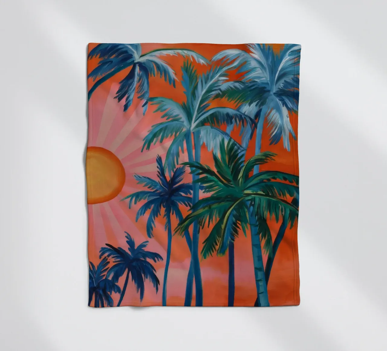 Sunset Palm Silhouette fleece blanket by Vivid Reverie