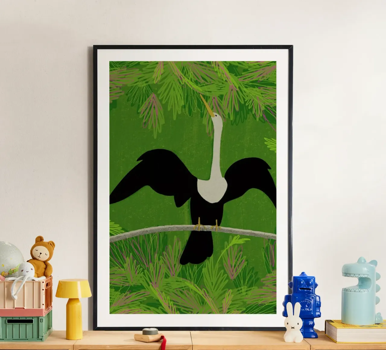 River Heron poster con telaio in legno da Be Mart